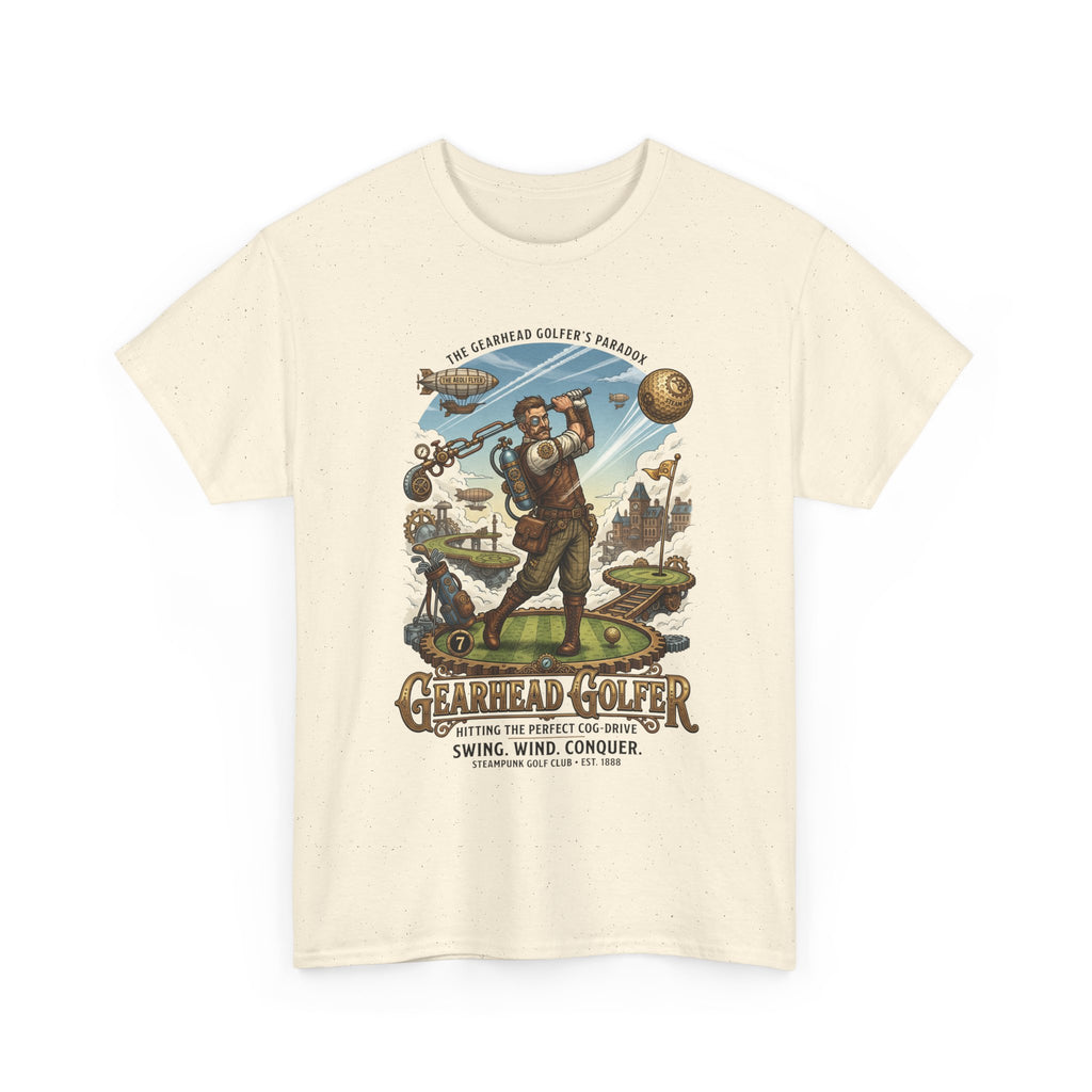 Steampunk Golf T-Shirt - 'Gearhead Golfer' Vintage Car & Golf Humor Tee