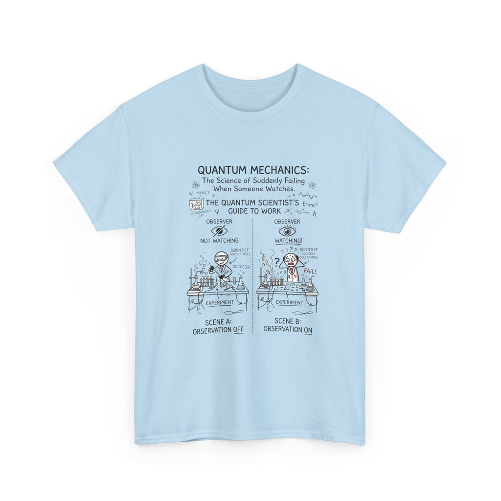 Quantum Mechanics Cartoon T‑Shirt — Funny Science Diagram Tee