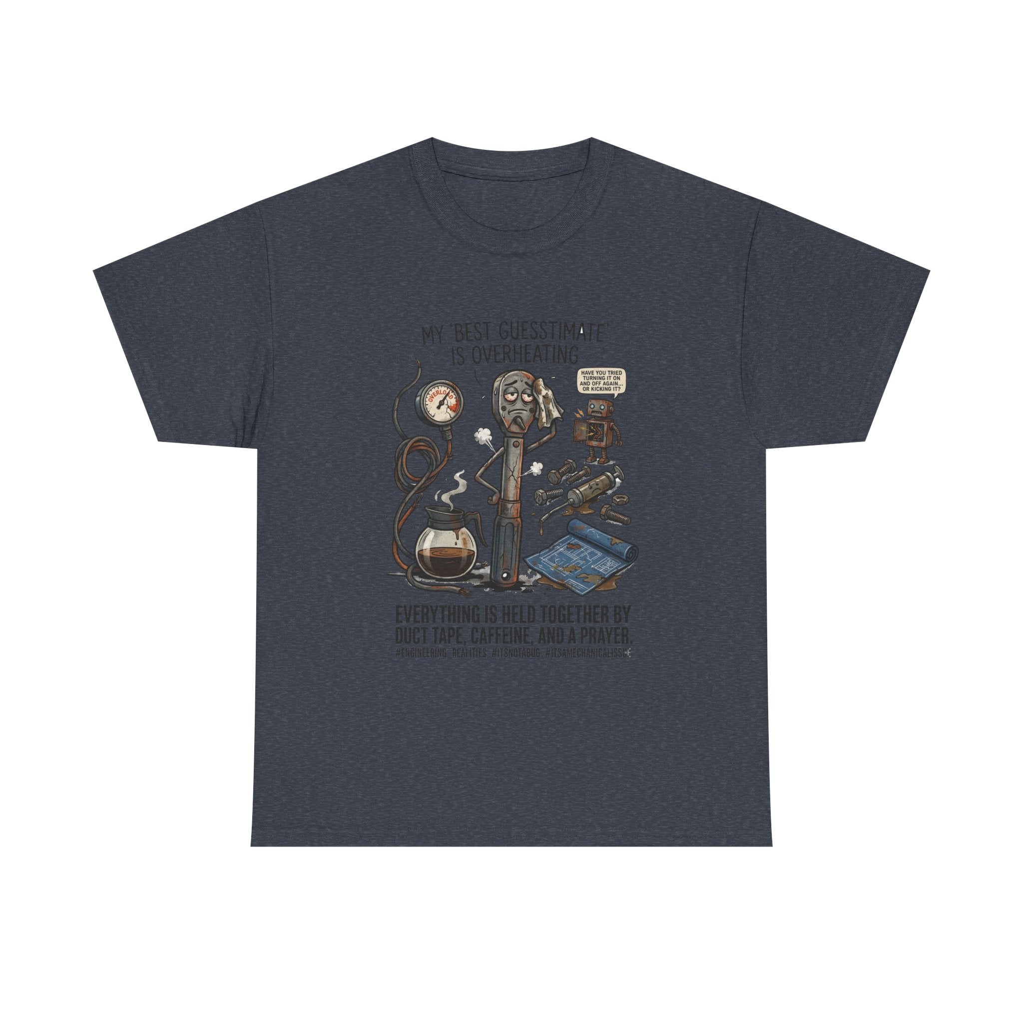 Mechanic Humor T-Shirt - "My Best Guessmate Is Overheating" Vintage Tools, Duct Tape & Caffeine Tee
