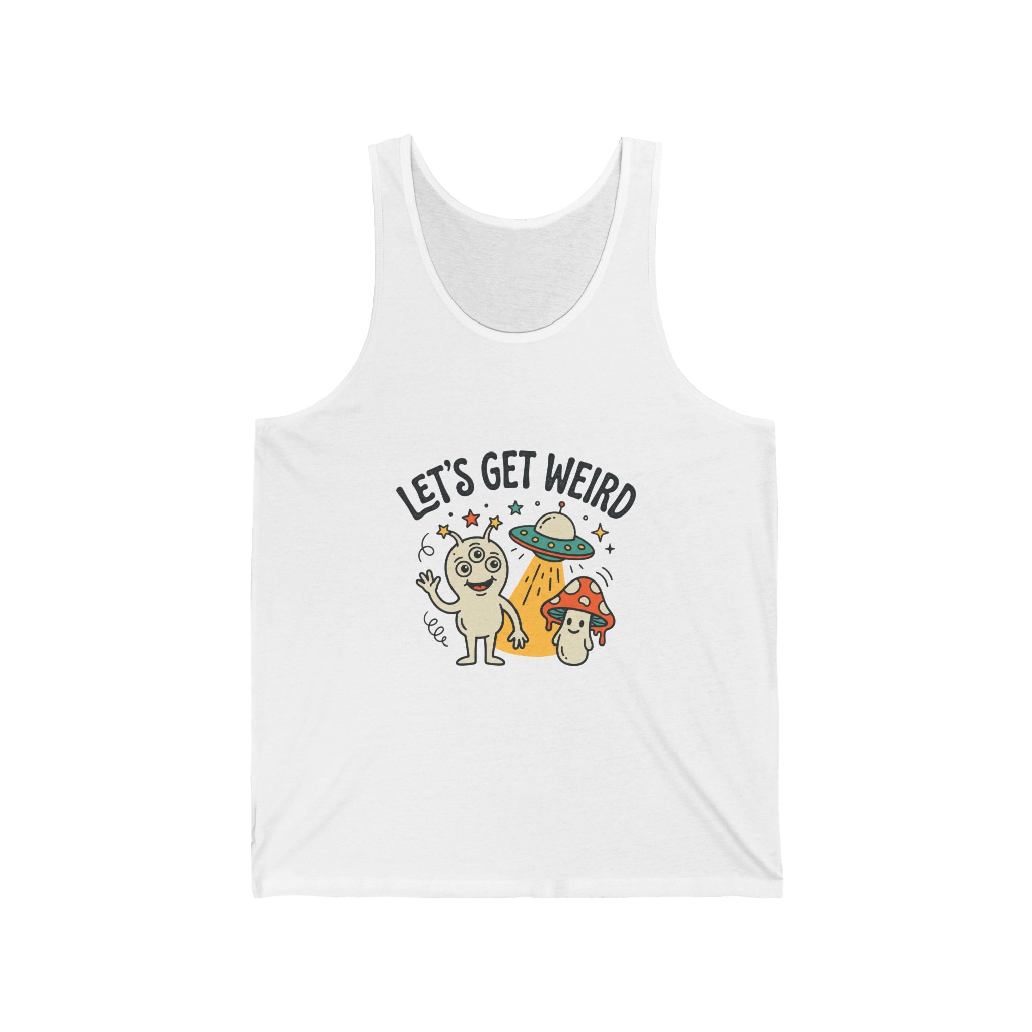 Let’s Get Weird Tank Top — Cute Psychedelic Pug & Mushroom Graphic Tank for Fun-Loving, Festival-Ready Folks