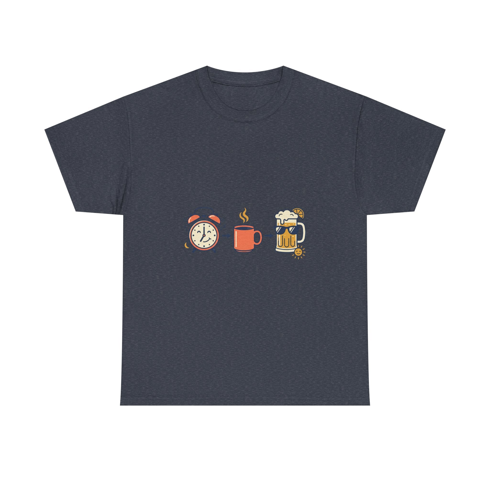 Day Drinking Tee — Alarm, Coffee & Beer Cute Icon Trio Graphic Shirt