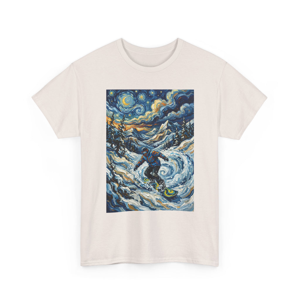 Snowboarder Van Gogh Style Tee — Starry Night Snowboarding Graphic Shirt