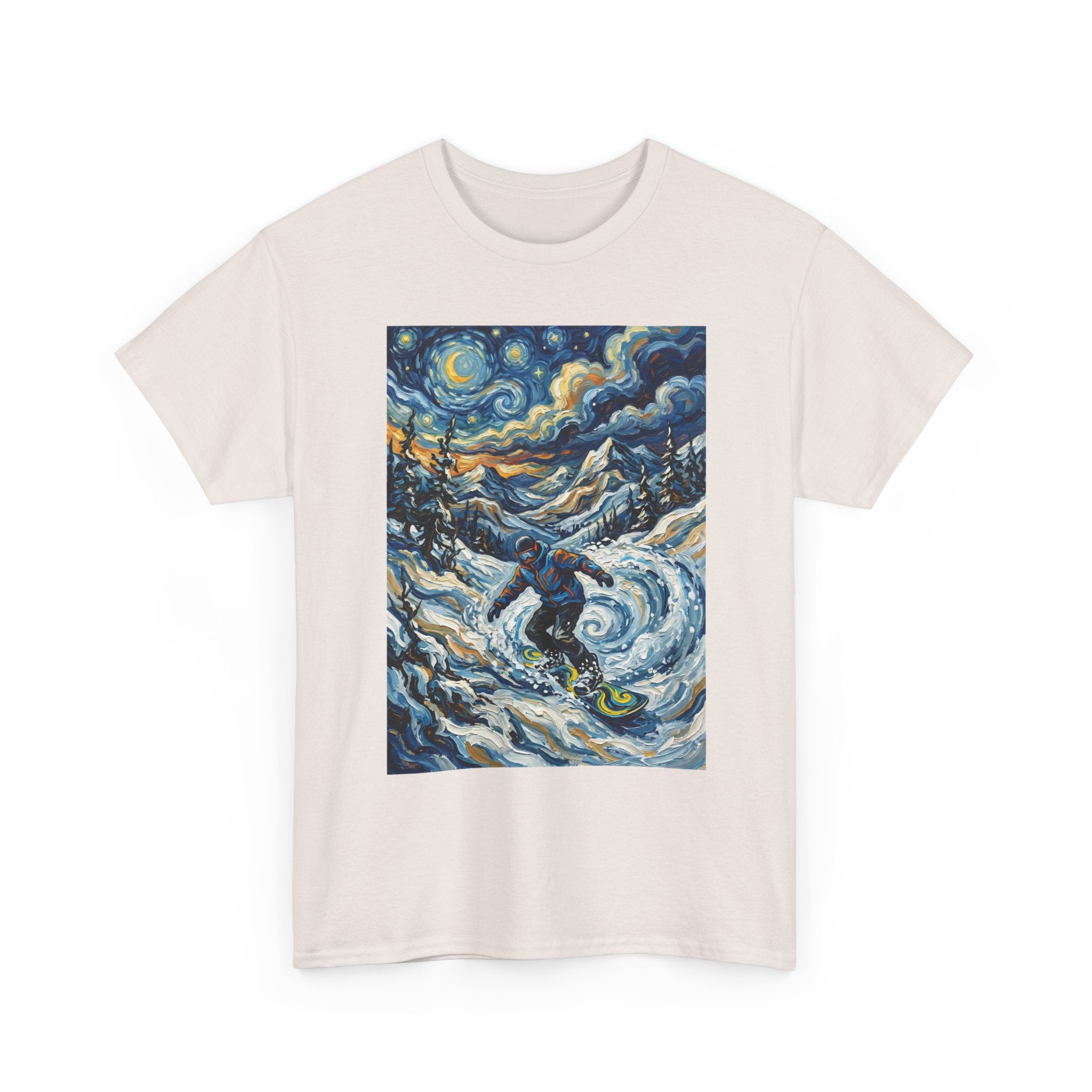 Snowboarder Van Gogh Style Tee — Starry Night Snowboarding Graphic Shirt