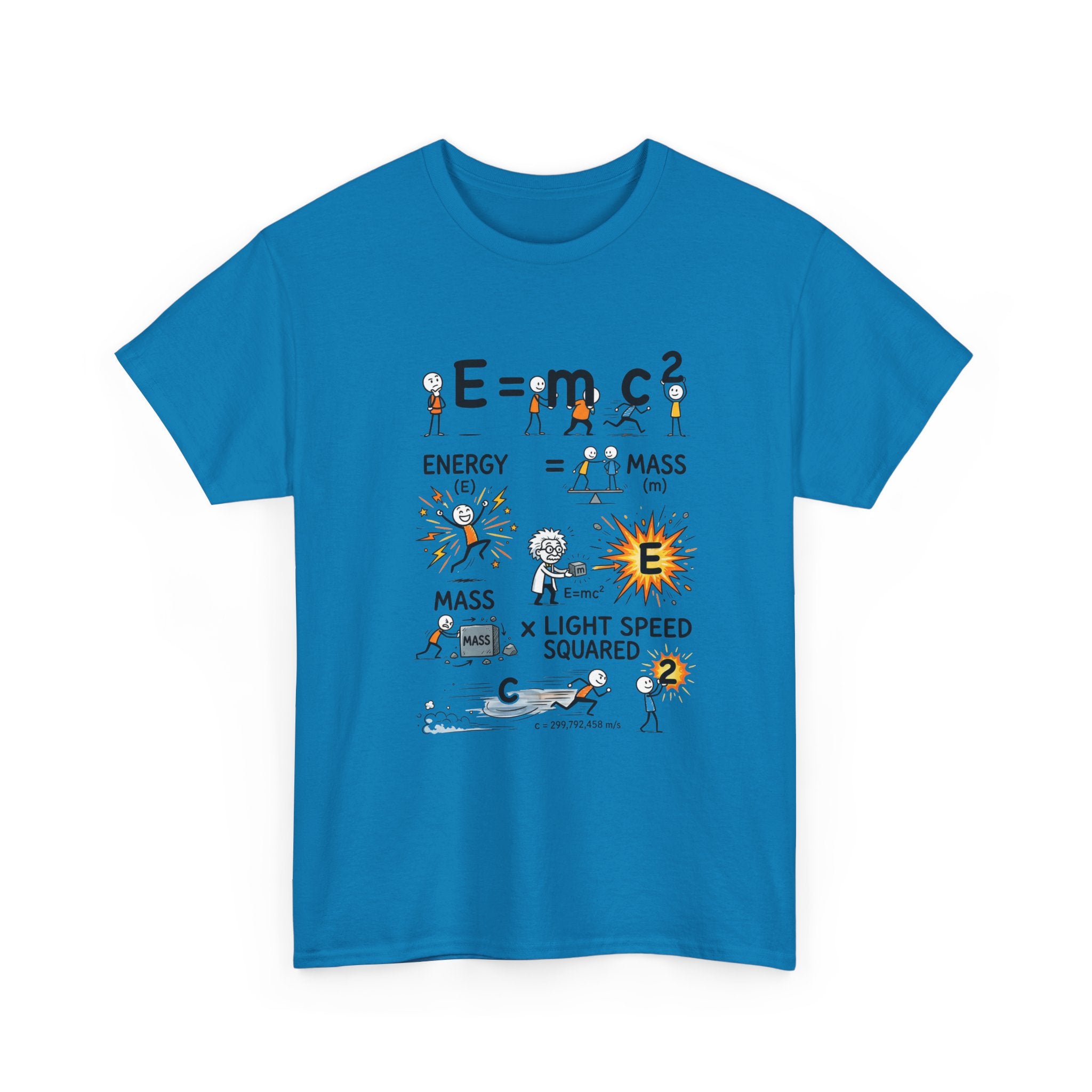 E=mc2 Cartoon Science T-Shirt — Funny Physics Diagram Tee for Students & Teachers