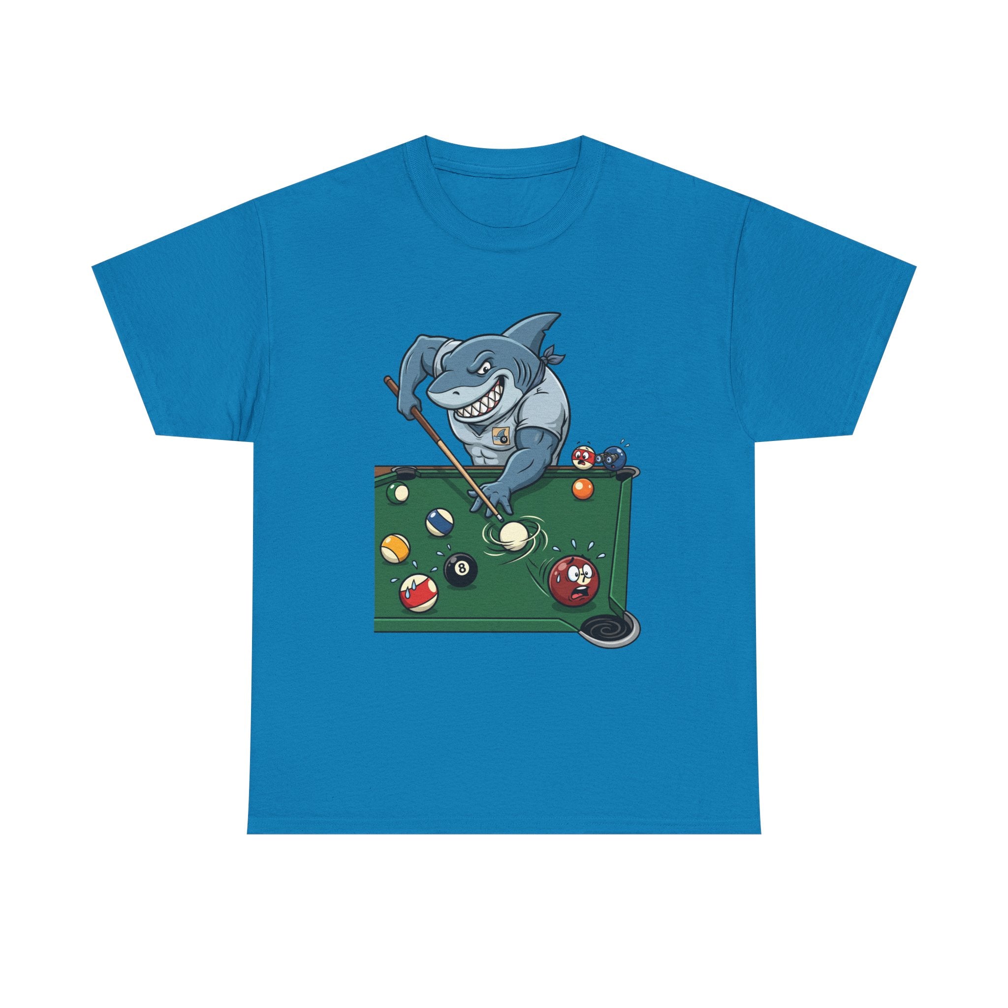 Shark Playing Pool T‑Shirt — Funny Billiards Shark Graphic Tee