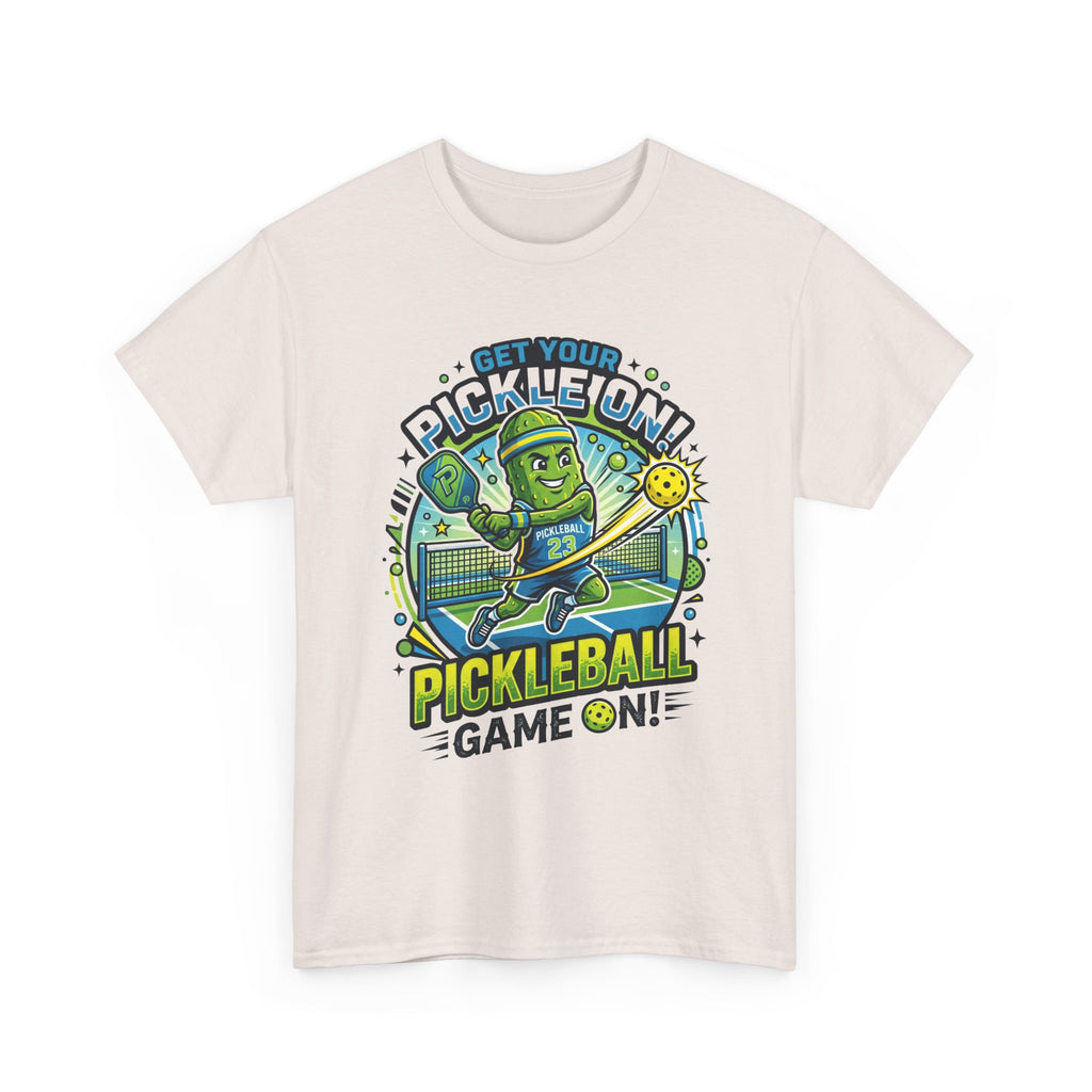 Pickleball Tee - "Get Your Pickle On!" Fun Pickle Character Game On Shirt