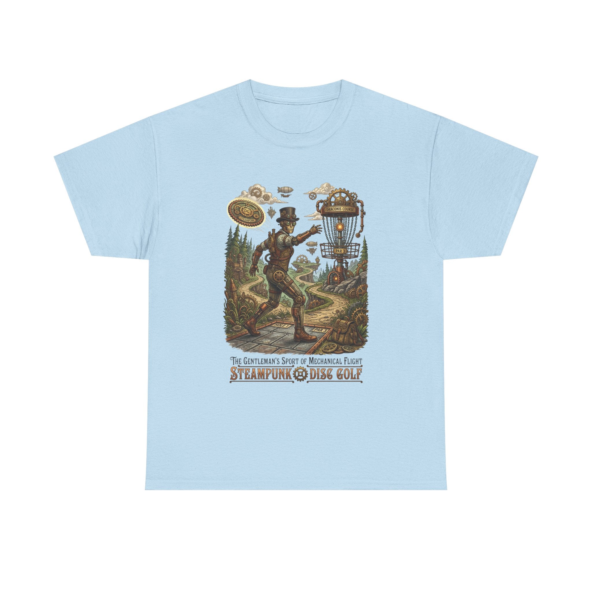 Steampunk Disc Golf T‑Shirt — Vintage Aeronautic Course Graphic Tee