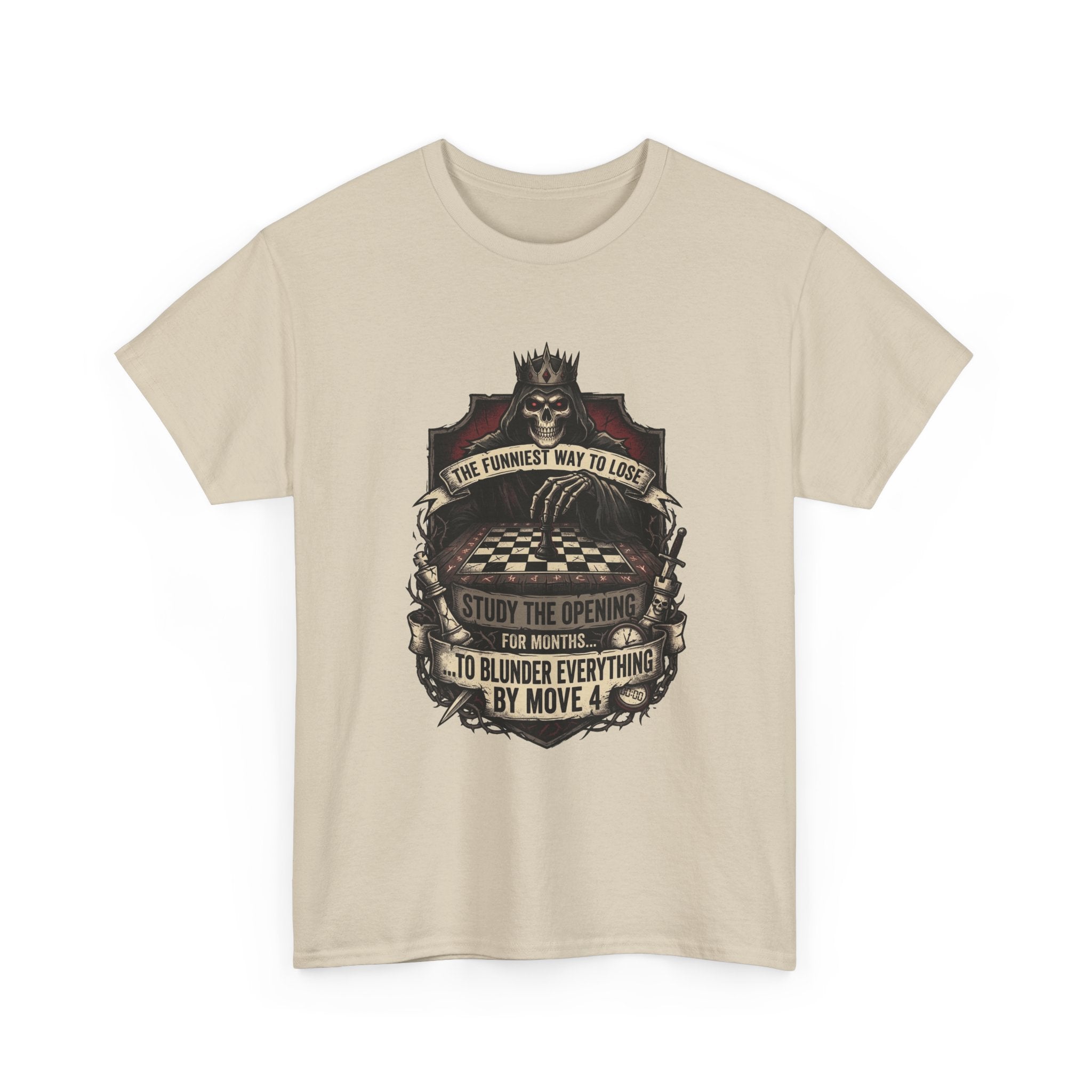 Chess Lover T-Shirt — "Study the Opening... Blunder Everything by Move 4" Vintage Chess Tee
