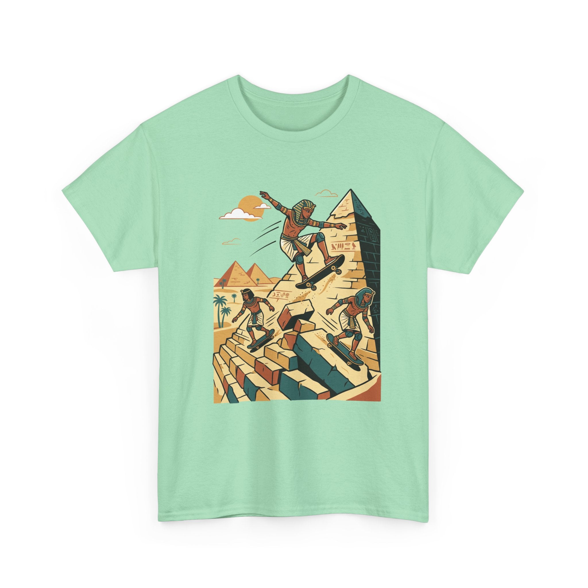Egyptian Pyramid Skateboard T‑Shirt — Retro Skateboarding Pharaohs Graphic Tee