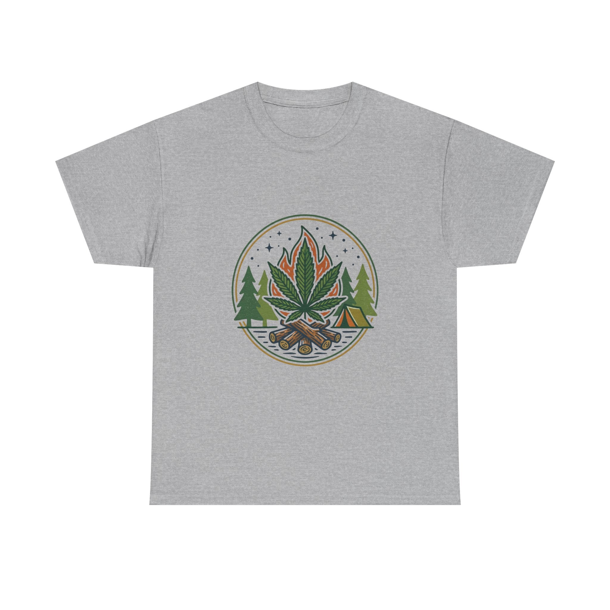 Cannabis Campfire Tee — Outdoor Weed Leaf Forest Graphic T-Shirt