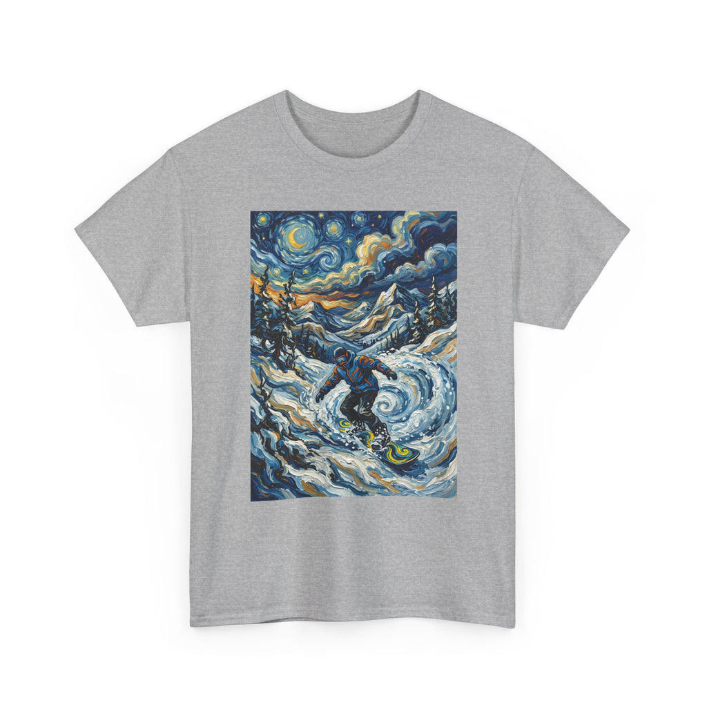 Snowboarder Van Gogh Style Tee — Starry Night Snowboarding Graphic Shirt