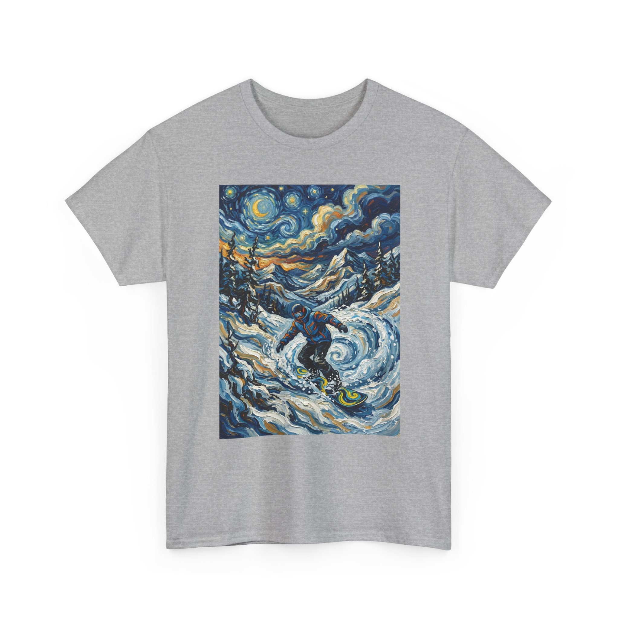 Snowboarder Van Gogh Style Tee — Starry Night Snowboarding Graphic Shirt