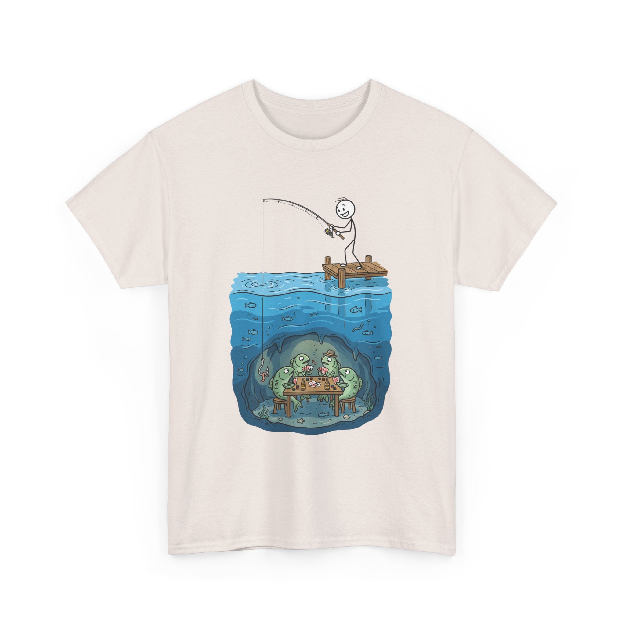 Fishing Tee — Underwater Surprise Cartoon T-Shirt (Fisherman & Sea Creatures)