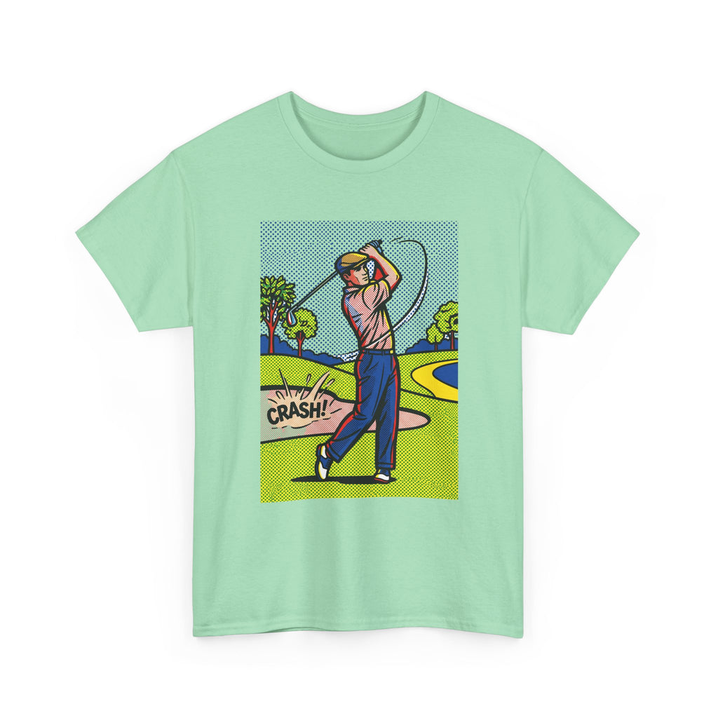 Golf Swing Pop Art T-Shirt — Vintage Comic 'Crash!' Graphic Tee