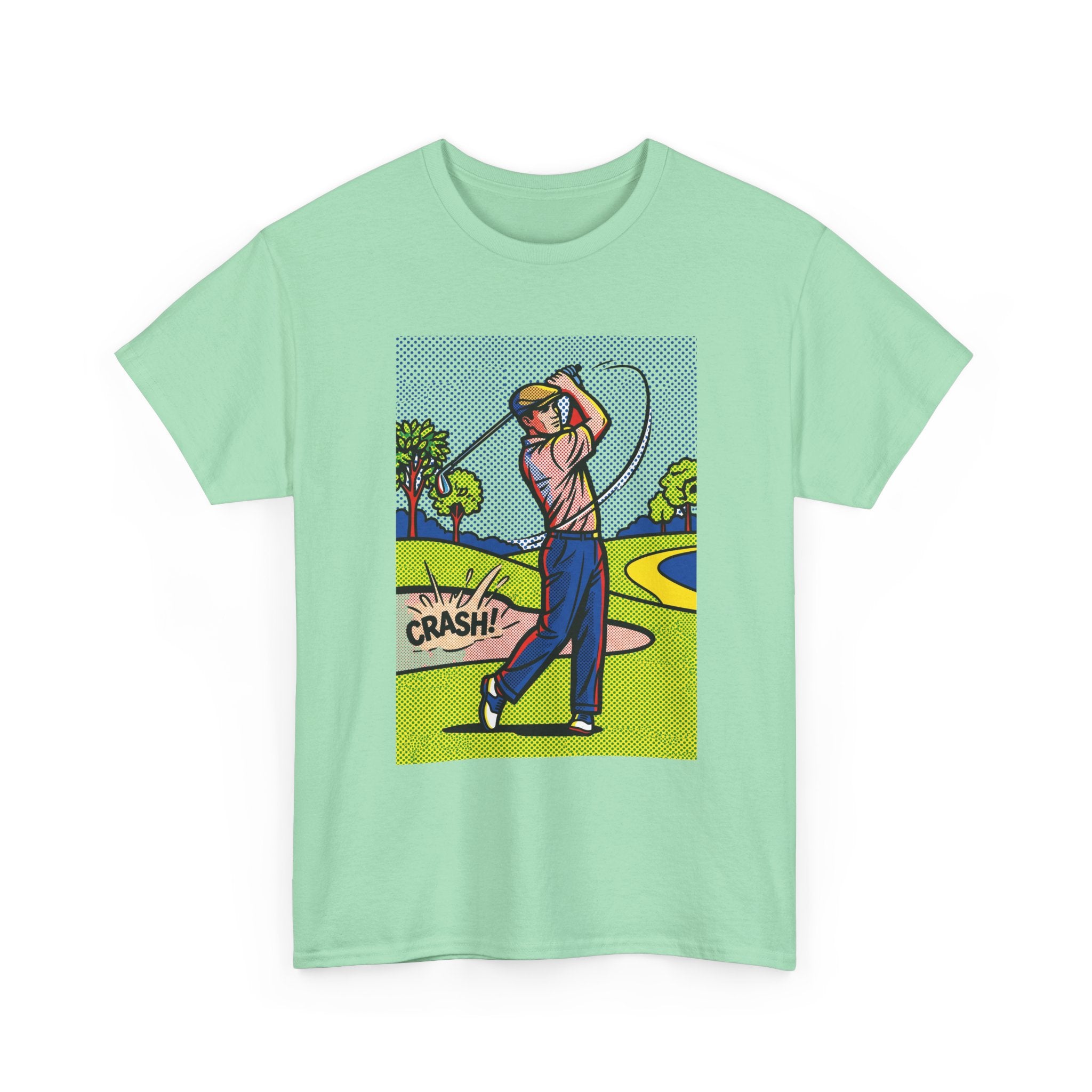 Golf Swing Pop Art T-Shirt — Vintage Comic 'Crash!' Graphic Tee