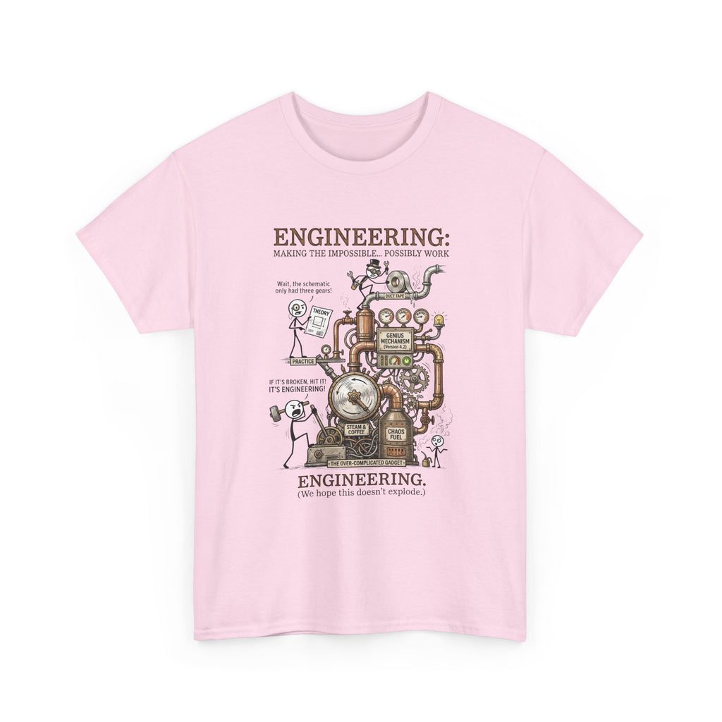Steampunk Engineering Diagram T-Shirt — Vintage Machine Blueprint Tee for Engineers
