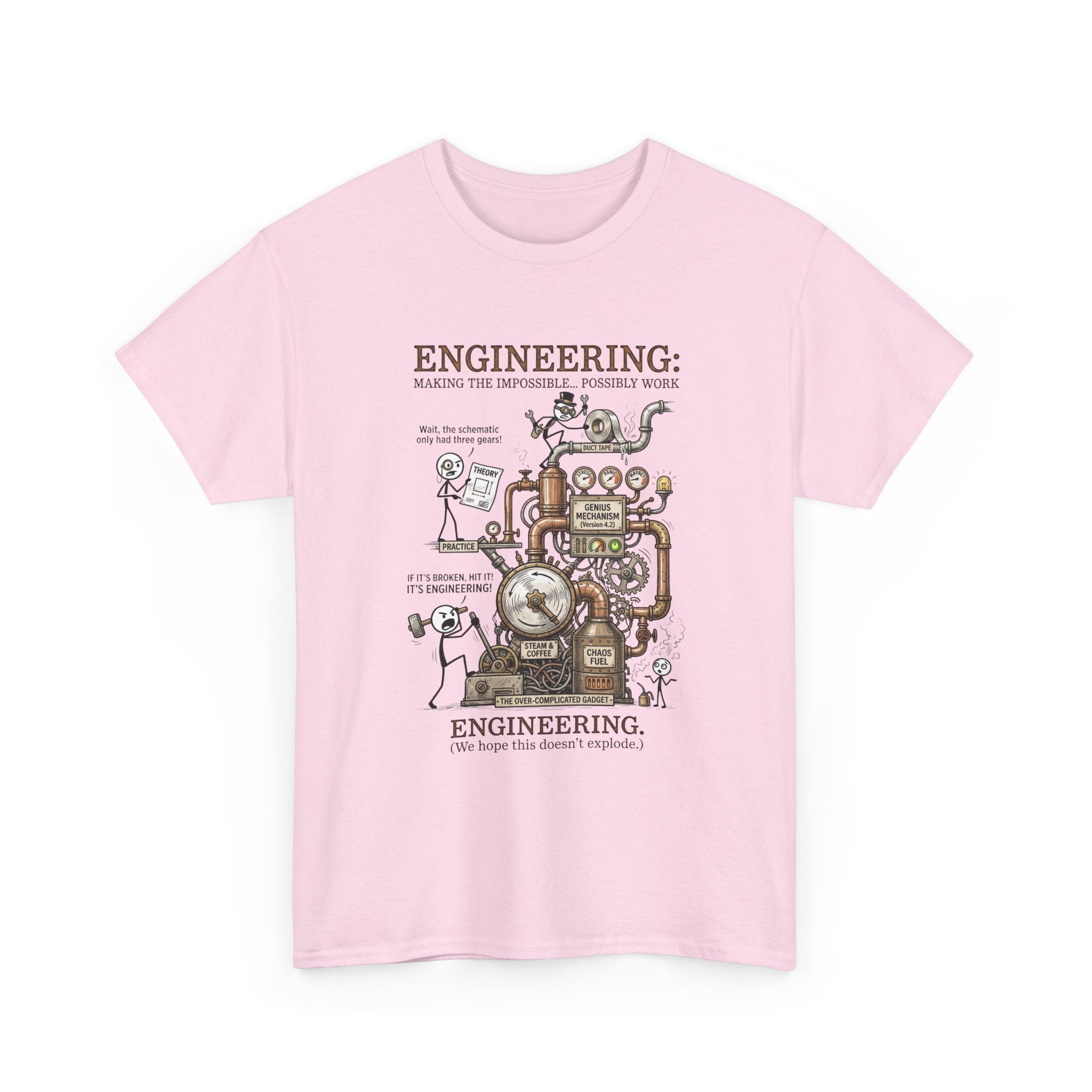 Steampunk Engineering Diagram T-Shirt — Vintage Machine Blueprint Tee for Engineers