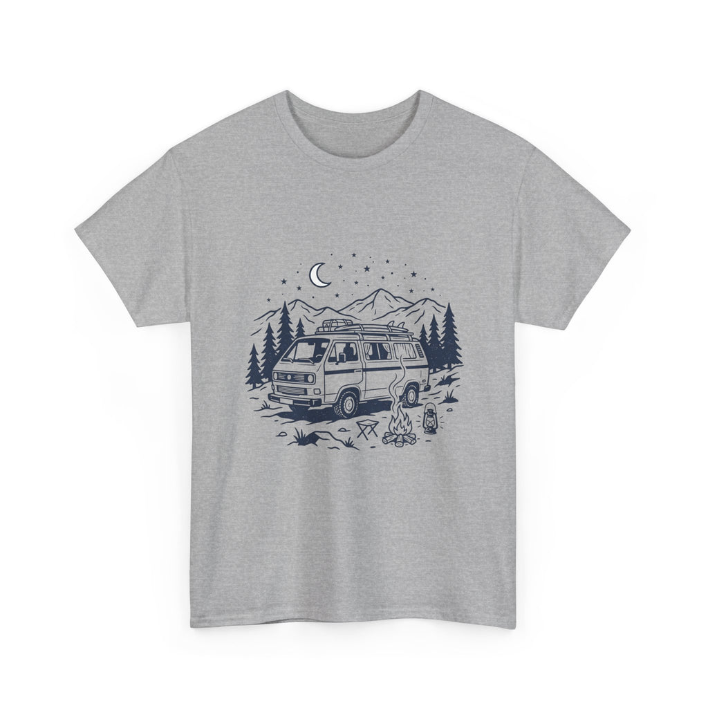 Camping Van Tee – Moonlit Mountain Adventure Graphic T-Shirt