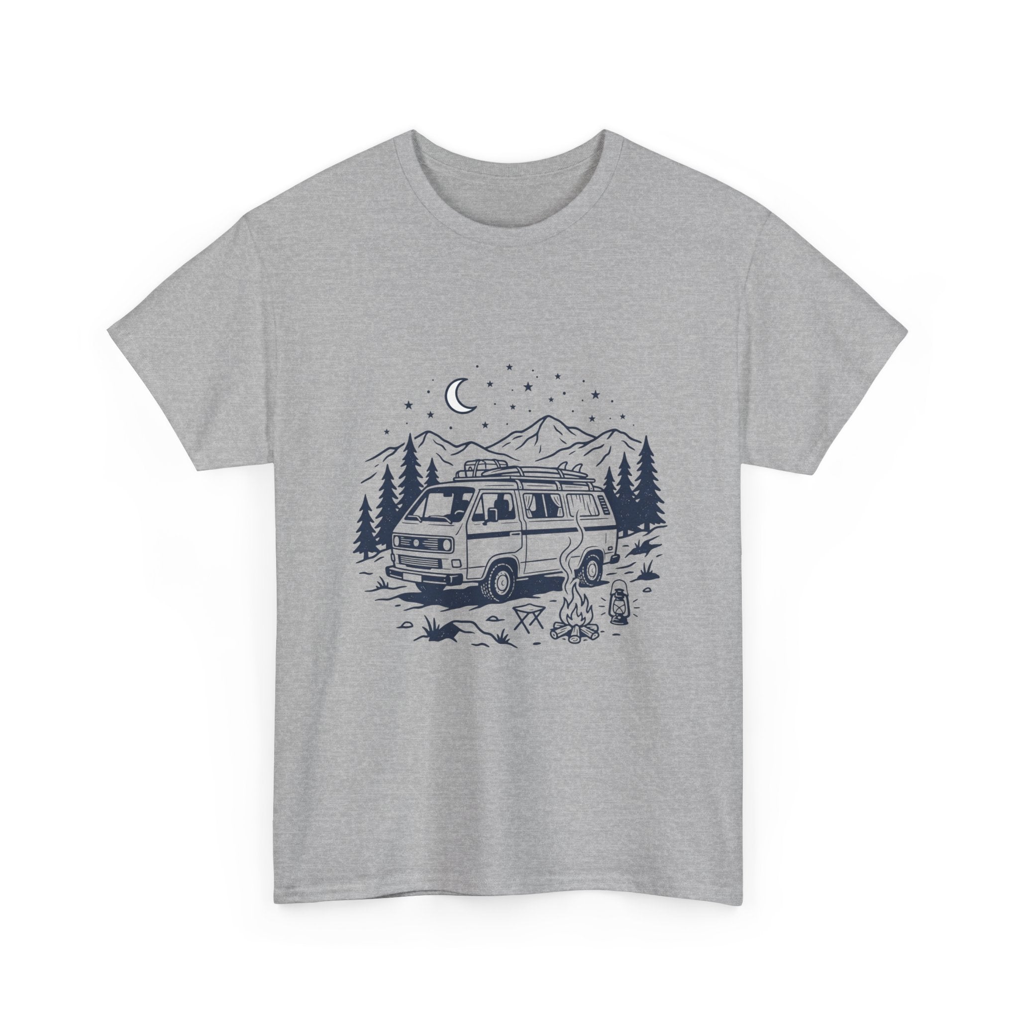 Camping Van Tee – Moonlit Mountain Adventure Graphic T-Shirt