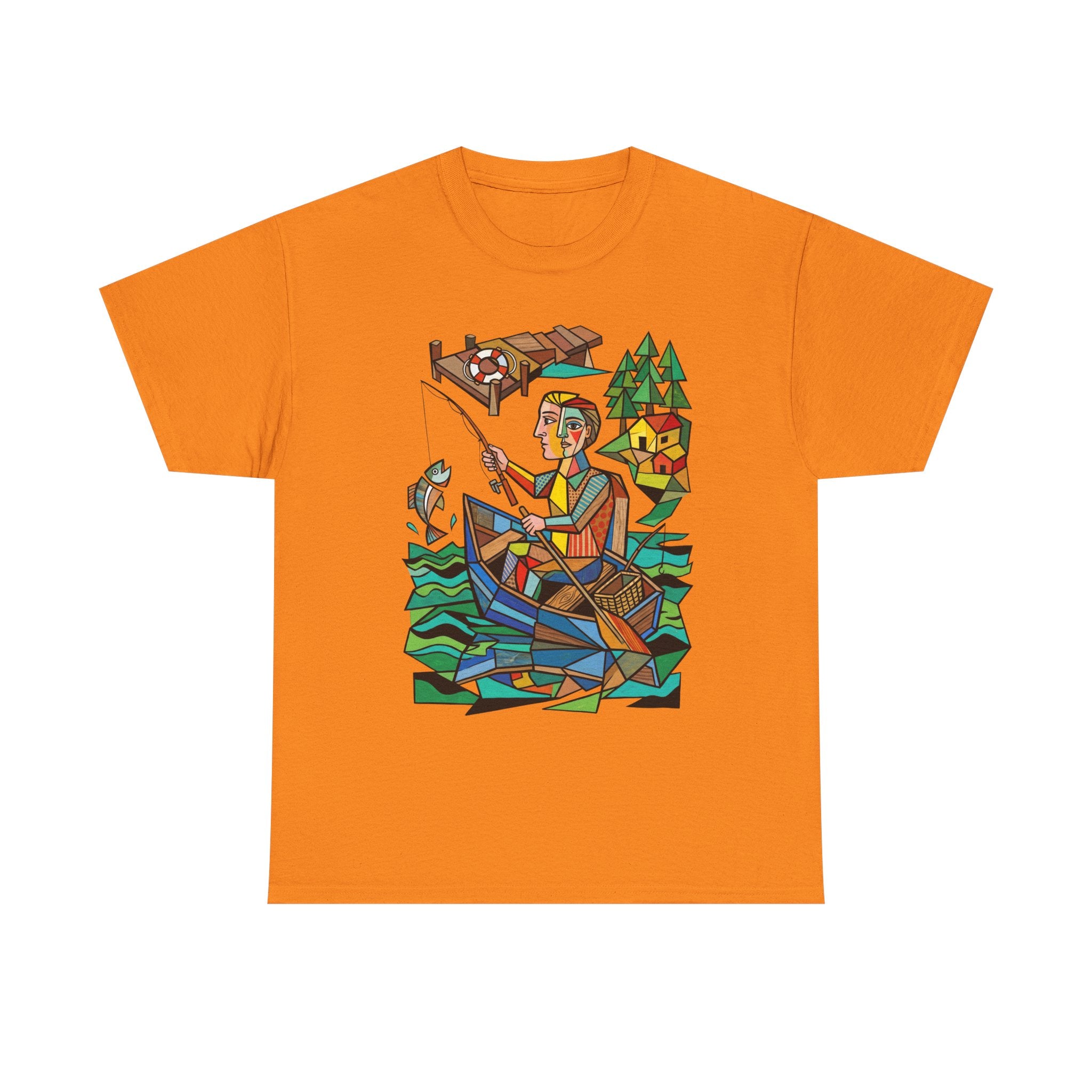 Fishing Canoe T-Shirt — Colorful Stained-Glass Angler Graphic Tee