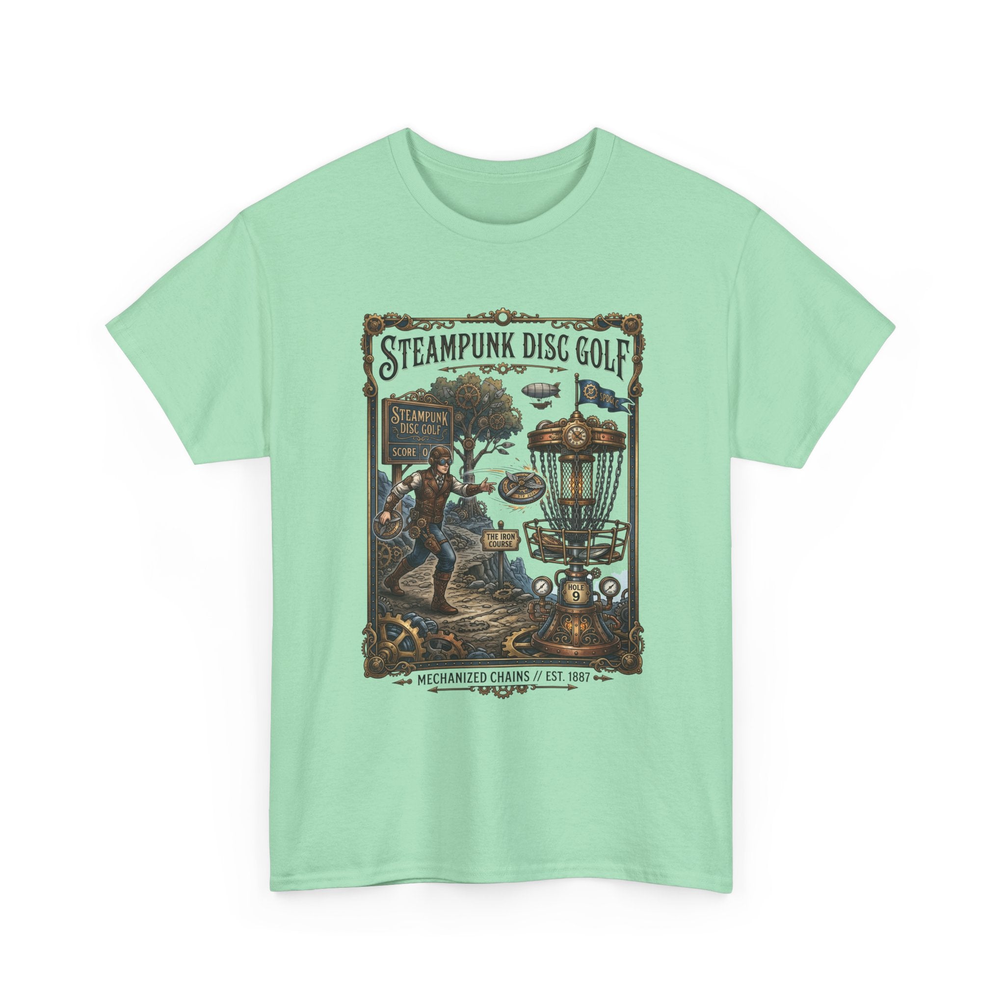Steampunk Disc Golf T-Shirt — Vintage Victorian Disc Golf Poster Tee