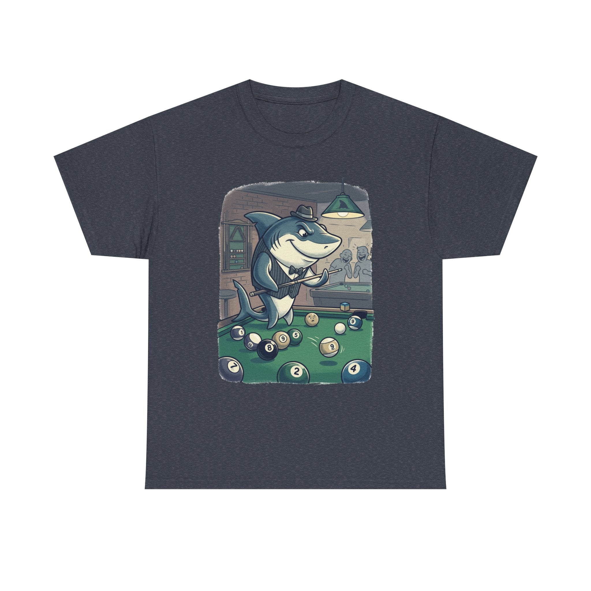 Shark Playing Pool T-Shirt – Funny Billiards Cartoon Tee
