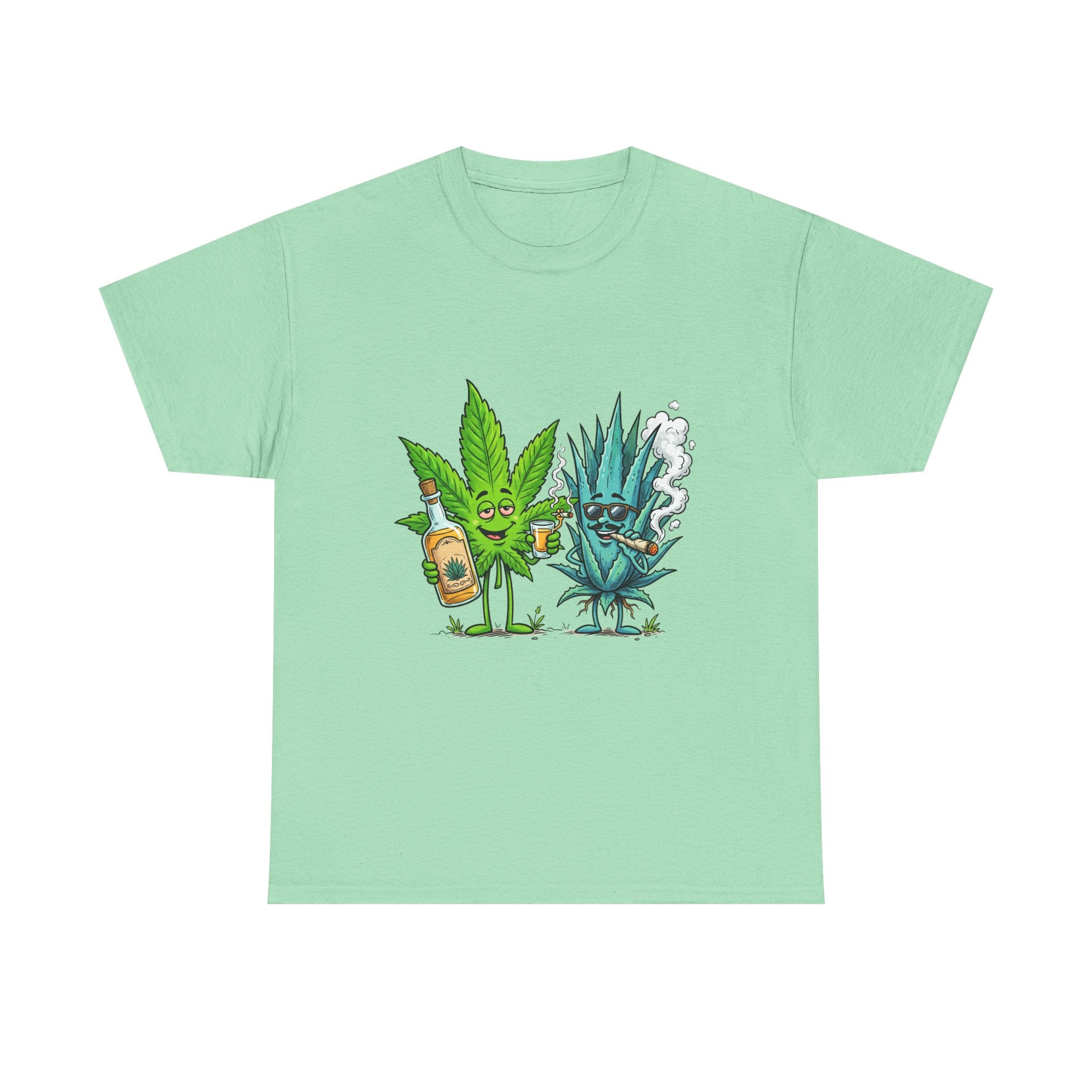 A Tequila & Cannabis Buds Friends T-Shirt — Funny Weed/Agave Leaf & Joint Graphic Tee