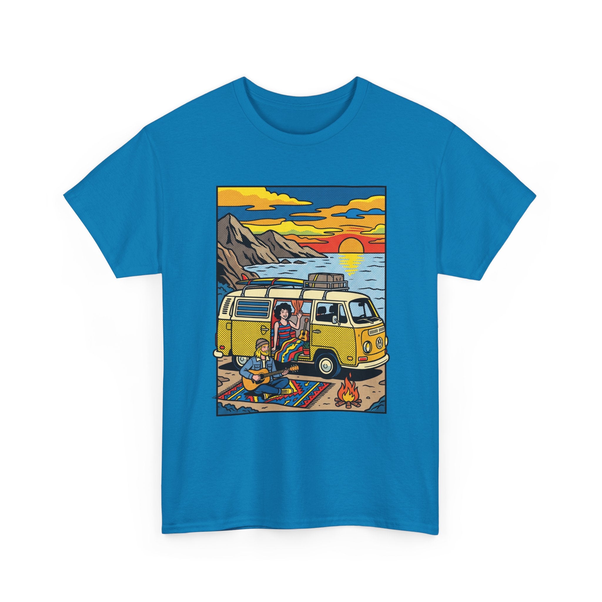 Surf Van Sunset T‑Shirt — Retro Camper Beach Scene Tee