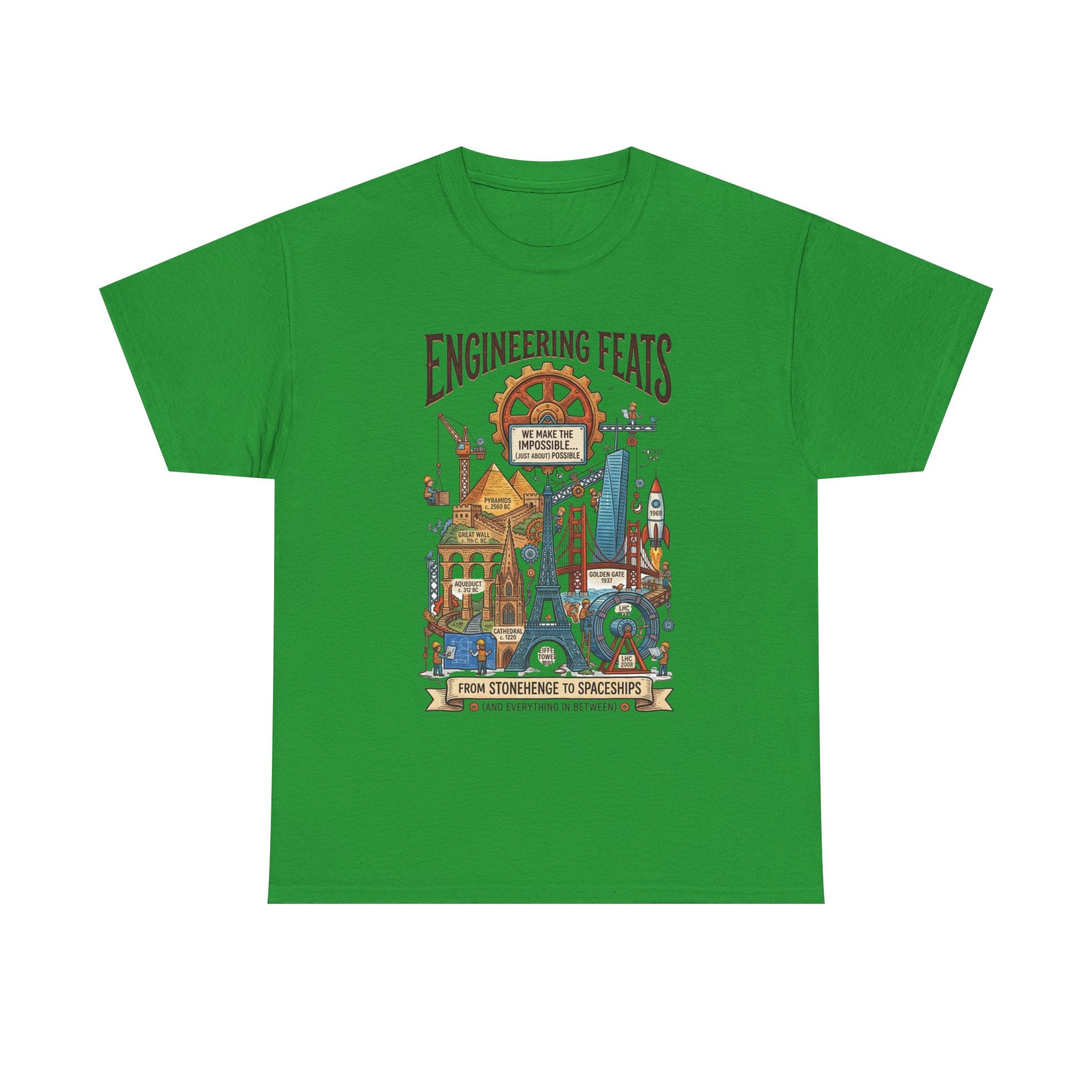 Engineering Feats T‑Shirt — STEM Vintage Landmark Illustration