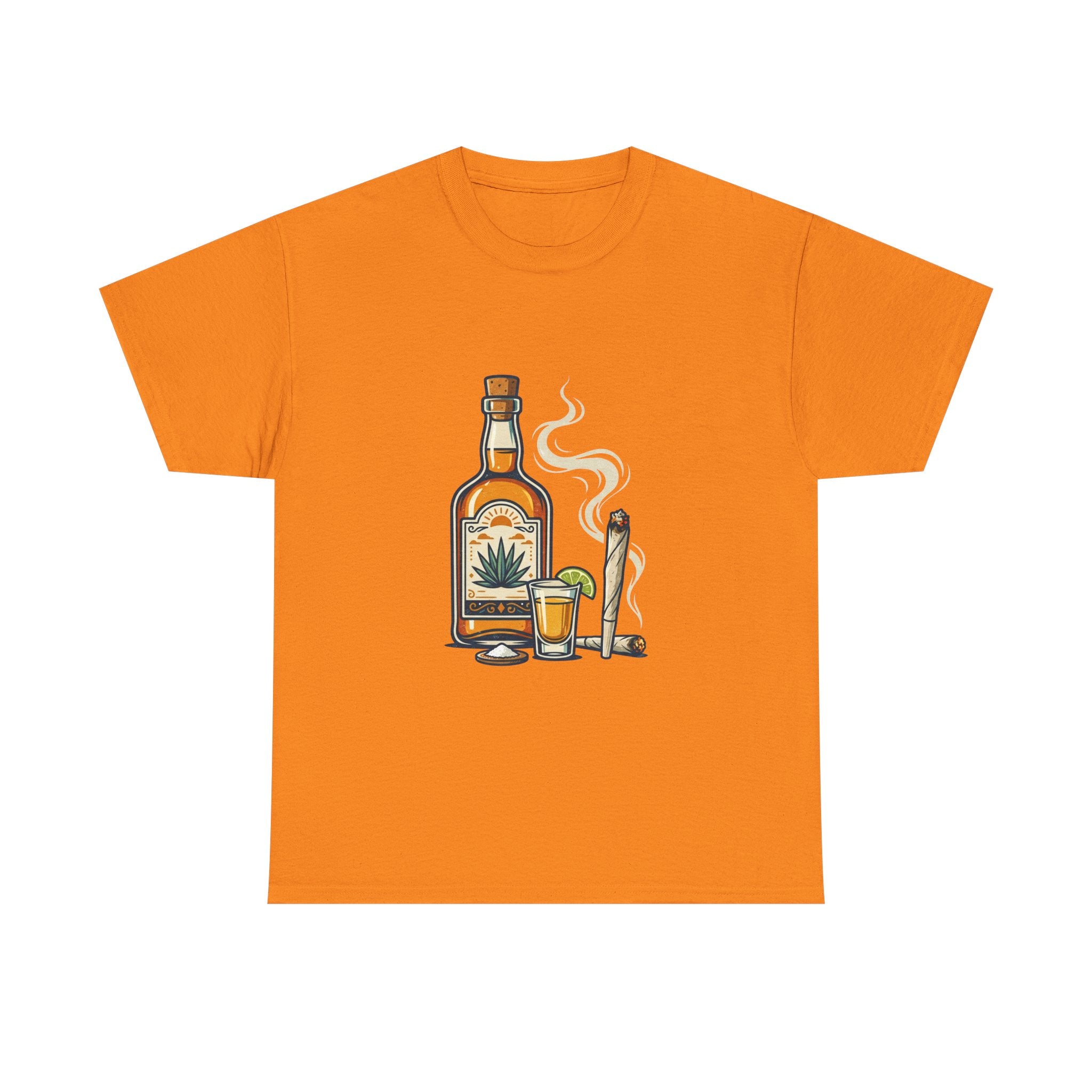 Tequila & Joint T-Shirt — Mexican Agave Bottle with Shot Glass and Joint Graphic