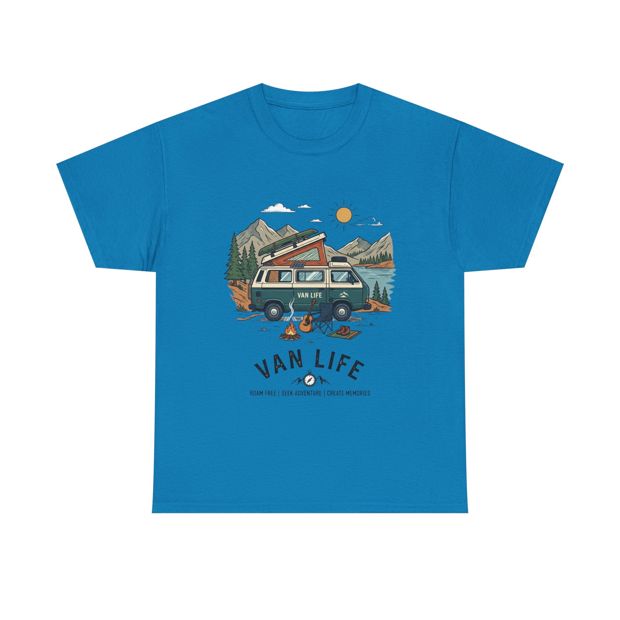 Van Life Camper T-Shirt — Retro Adventure Tee with Campfire Graphic