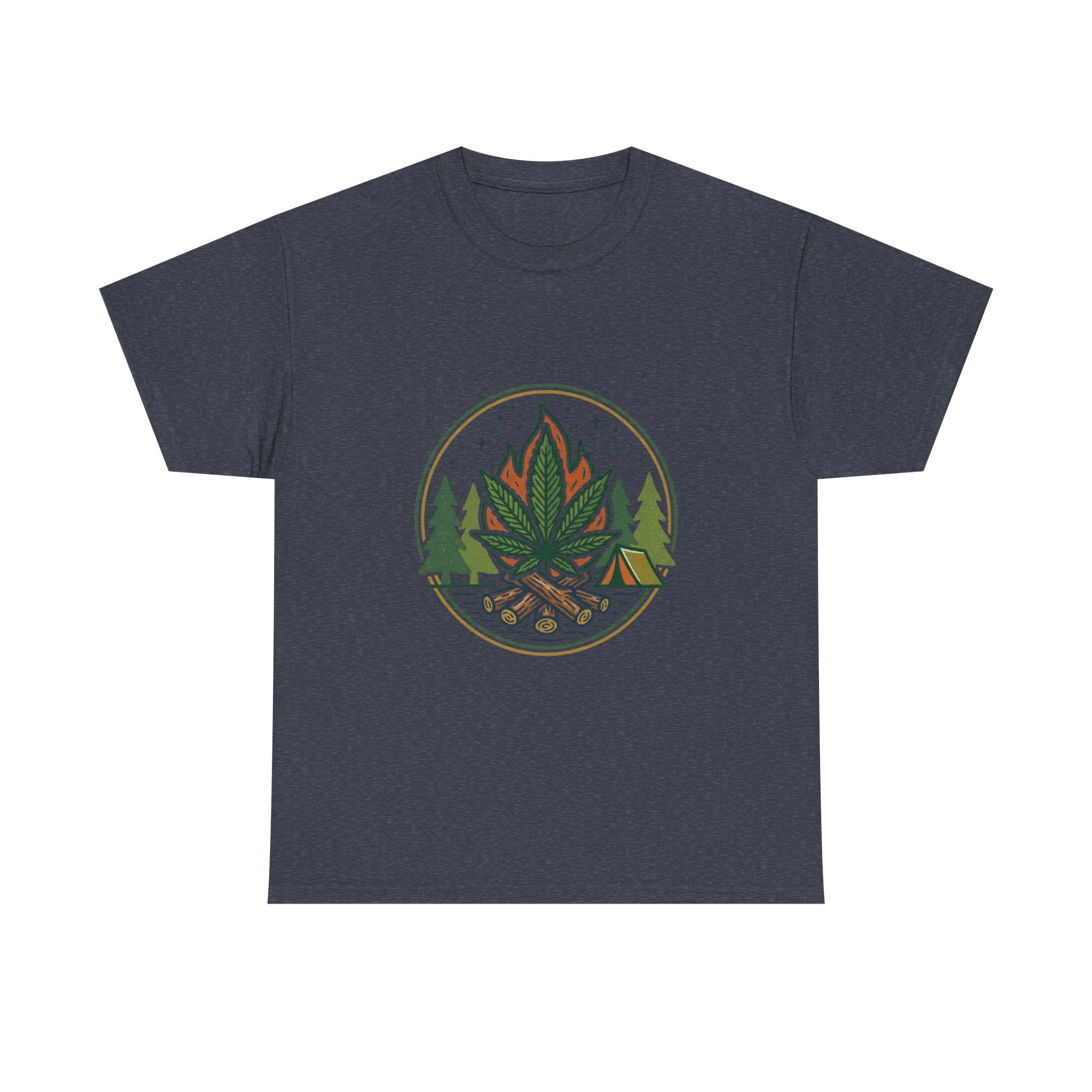 Cannabis Campfire Tee — Outdoor Weed Leaf Forest Graphic T-Shirt