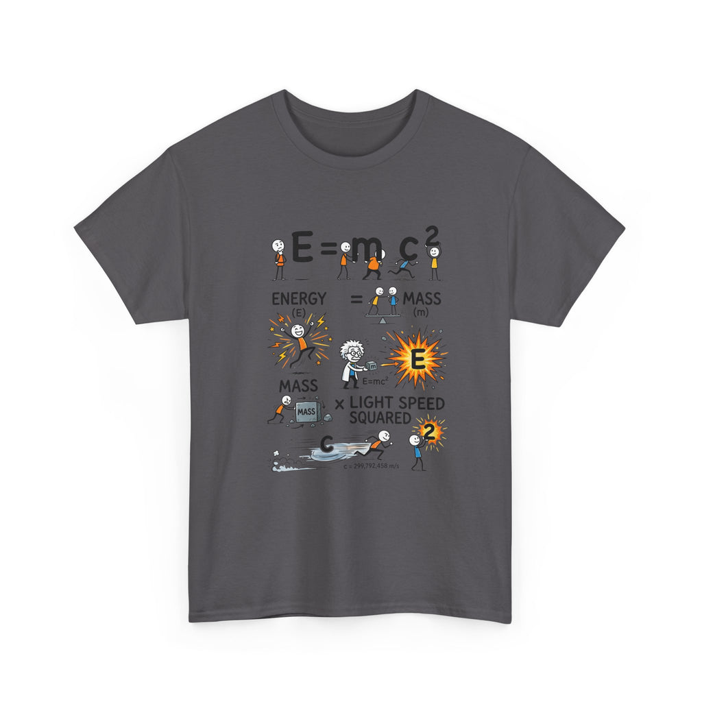E=mc2 Cartoon Science T-Shirt — Funny Physics Diagram Tee for Students & Teachers