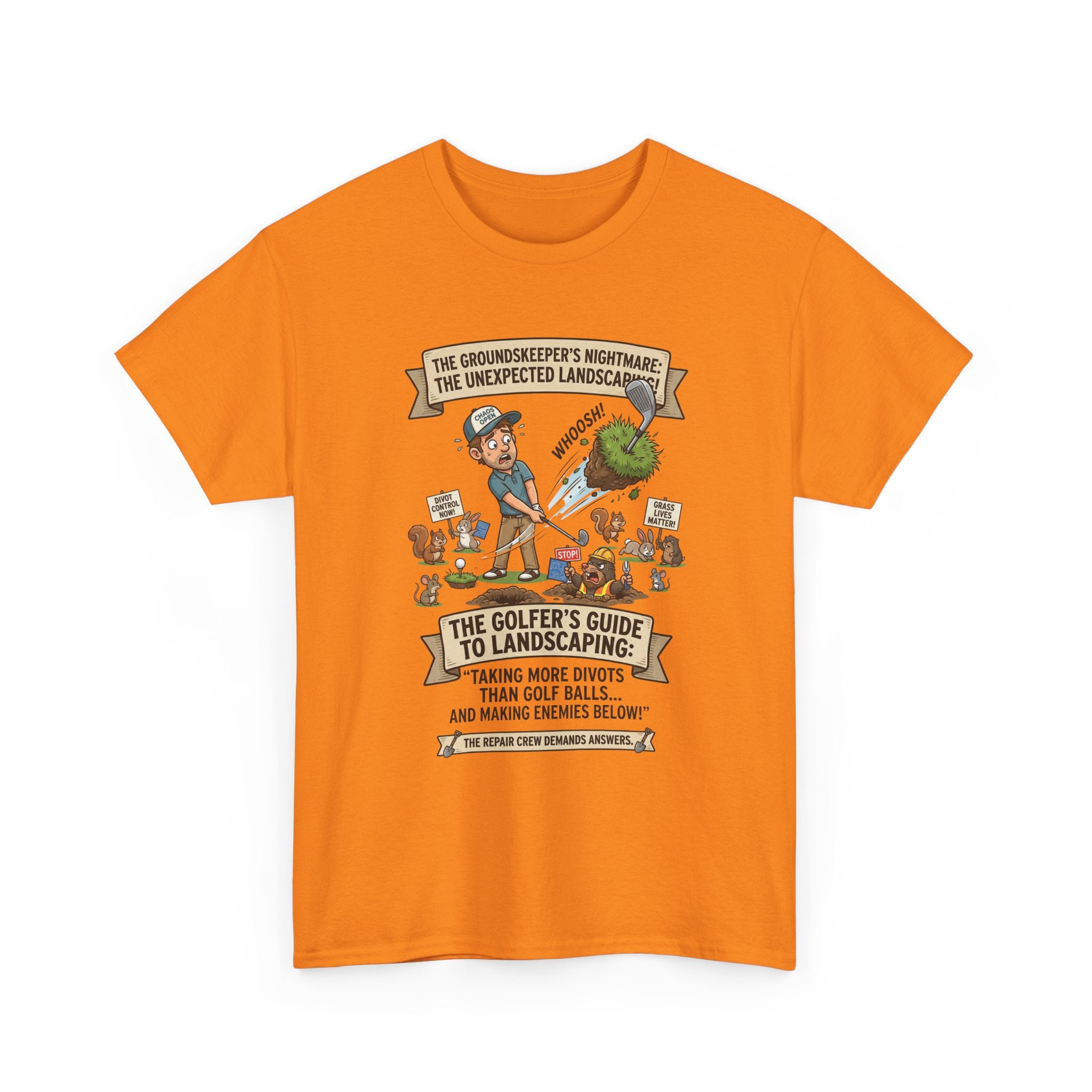 Golf T-Shirt — "The Golfer’s Guide to Landscaping" Funny Divot Course Humor Tee