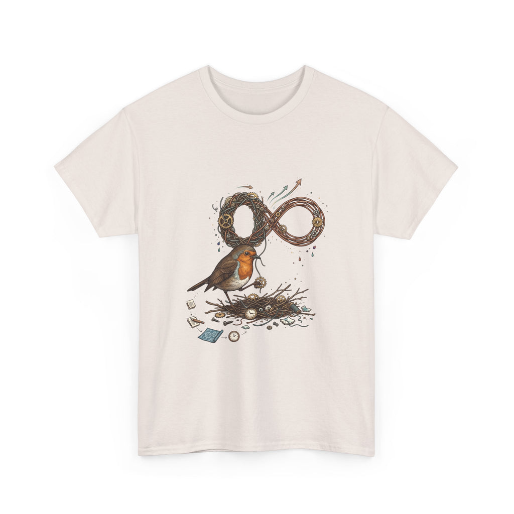 Robin & Infinity Symbol Tee — Nature-Inspired Bird Nest Graphic Shirt idk