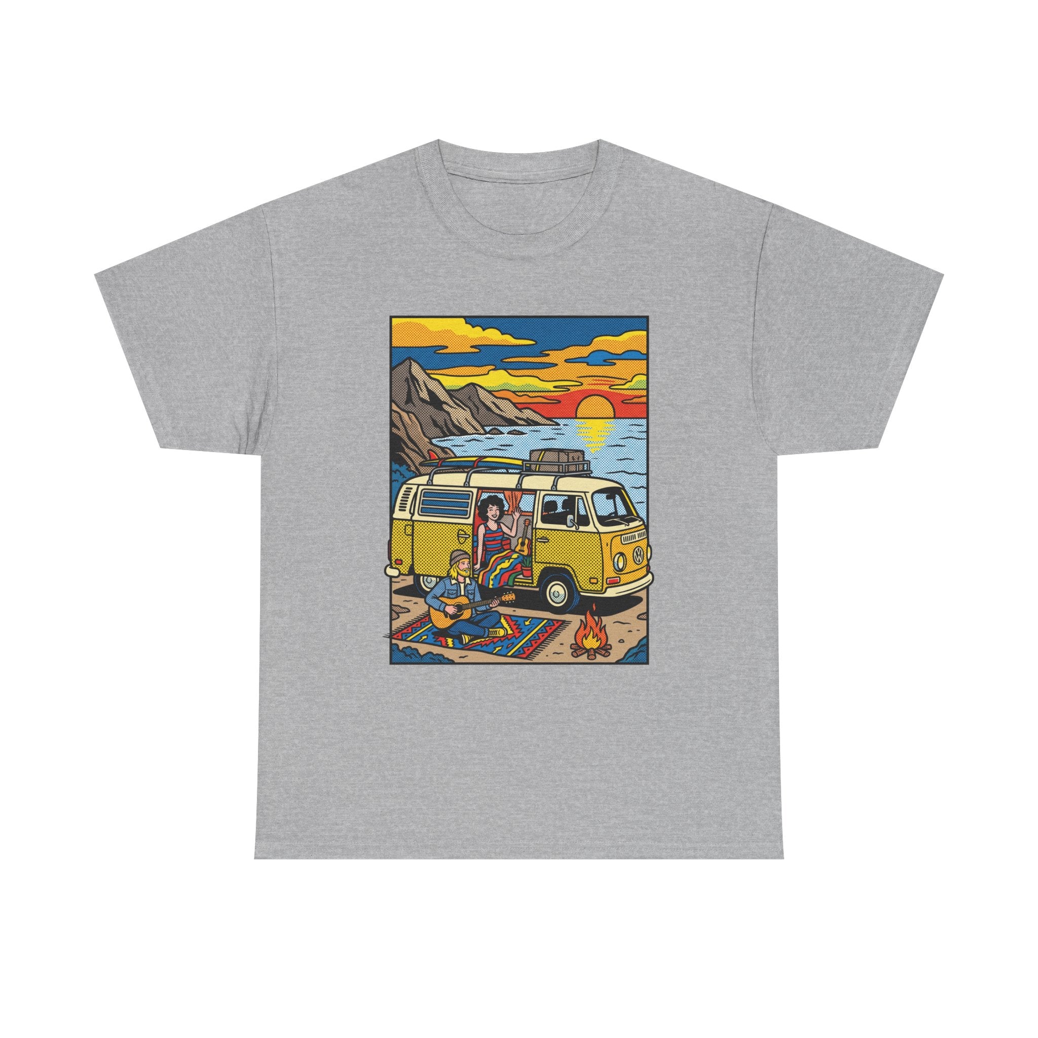 Surf Van Sunset T‑Shirt — Retro Camper Beach Scene Tee