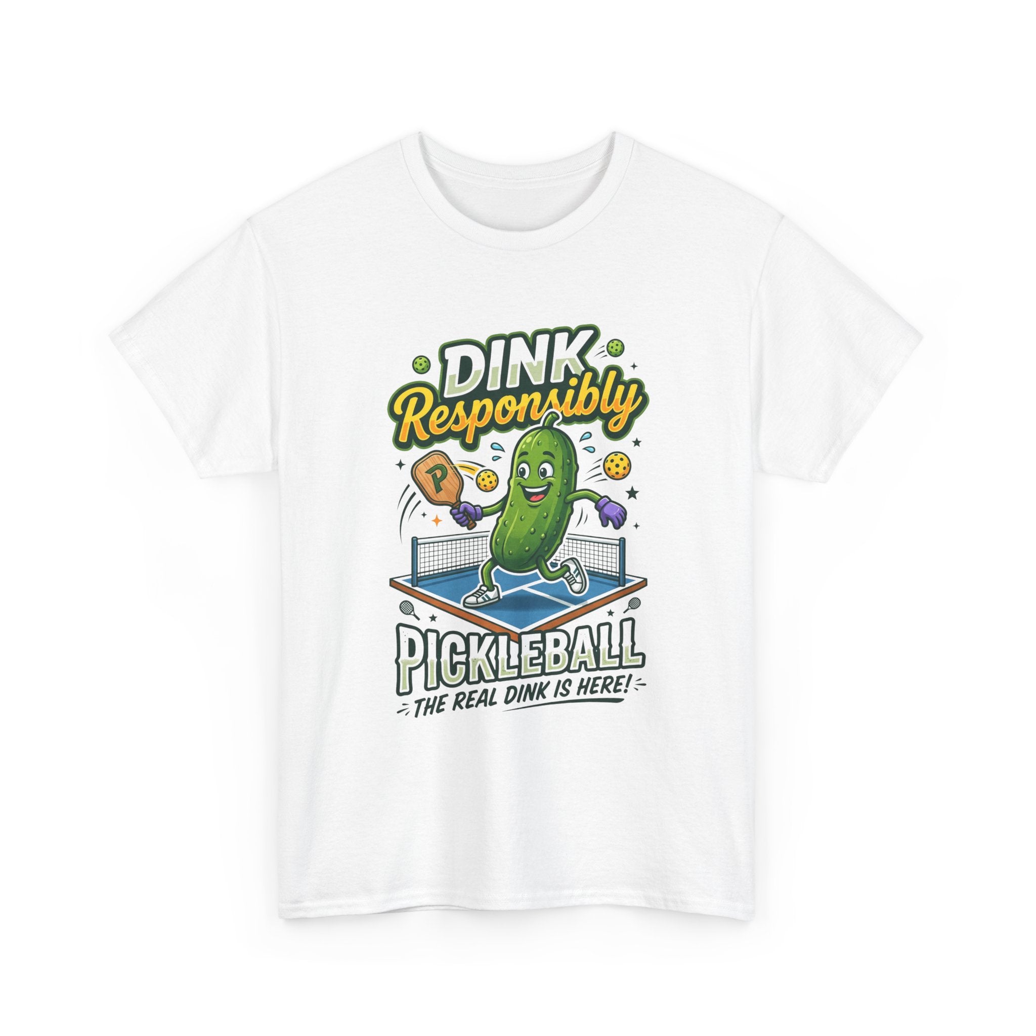 Pickleball T-Shirt — "Dink Responsibly" Funny Pickle Cartoon Tee