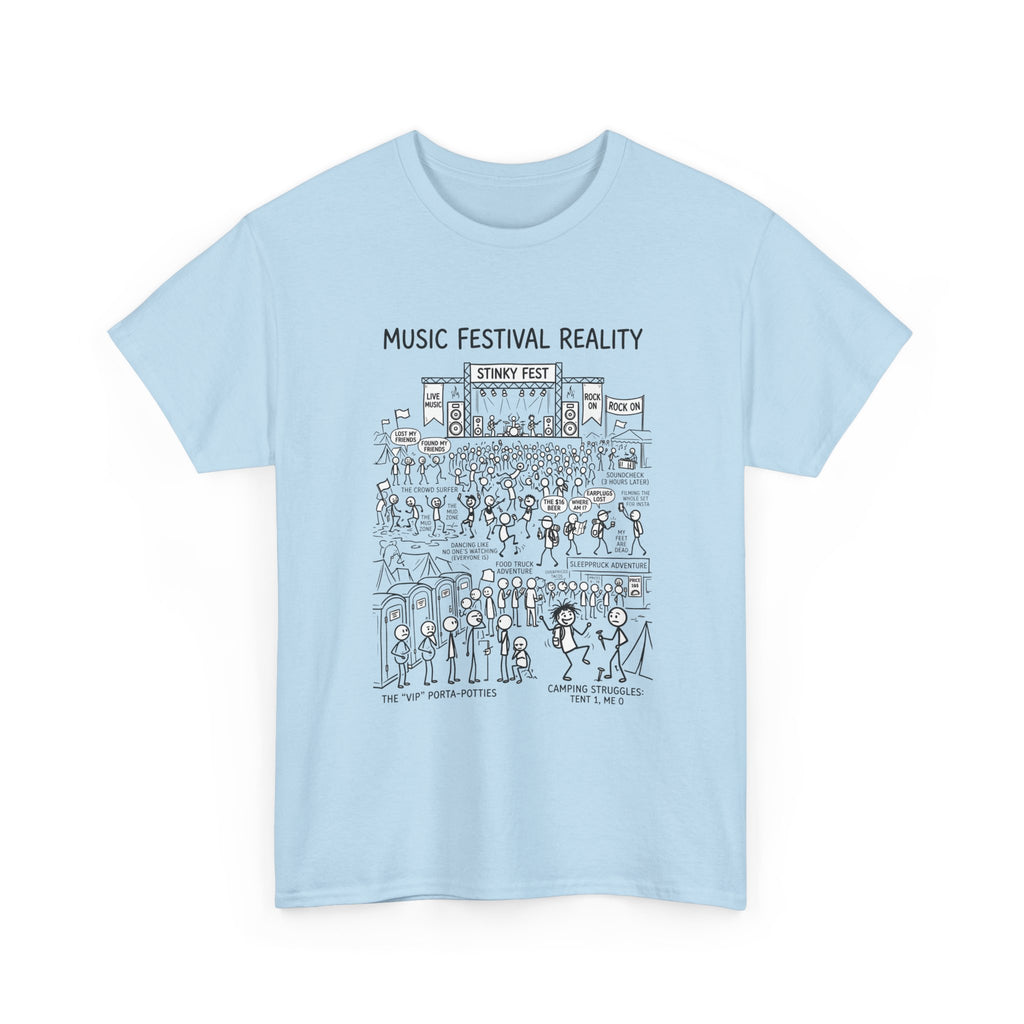 T-Shirt — "Music Festival Reality" Cartoon Illustration Tee