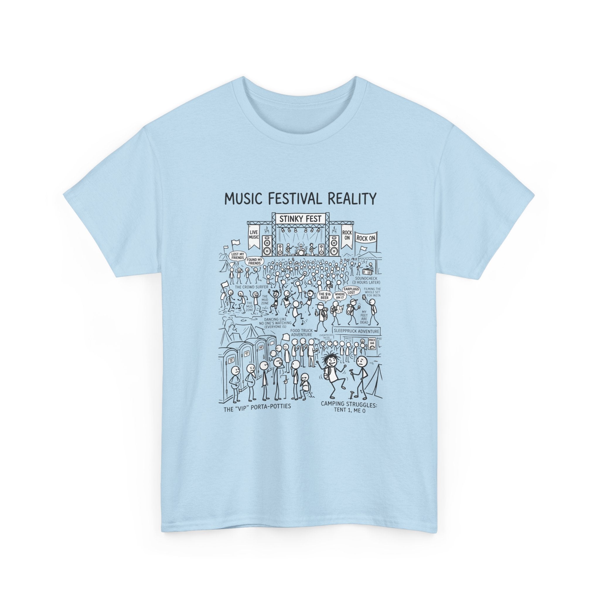 T-Shirt — "Music Festival Reality" Cartoon Illustration Tee