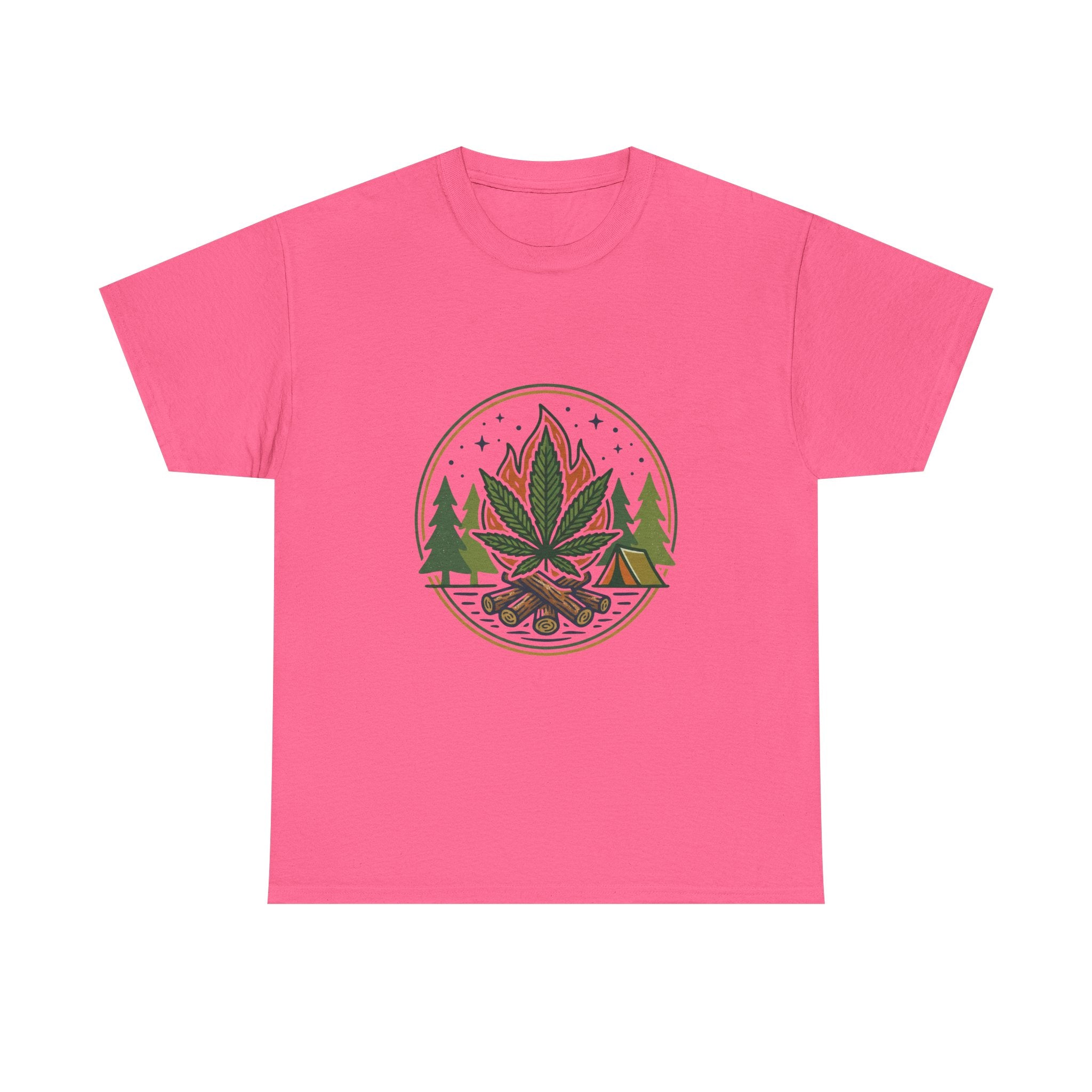 Cannabis Campfire Tee — Outdoor Weed Leaf Forest Graphic T-Shirt