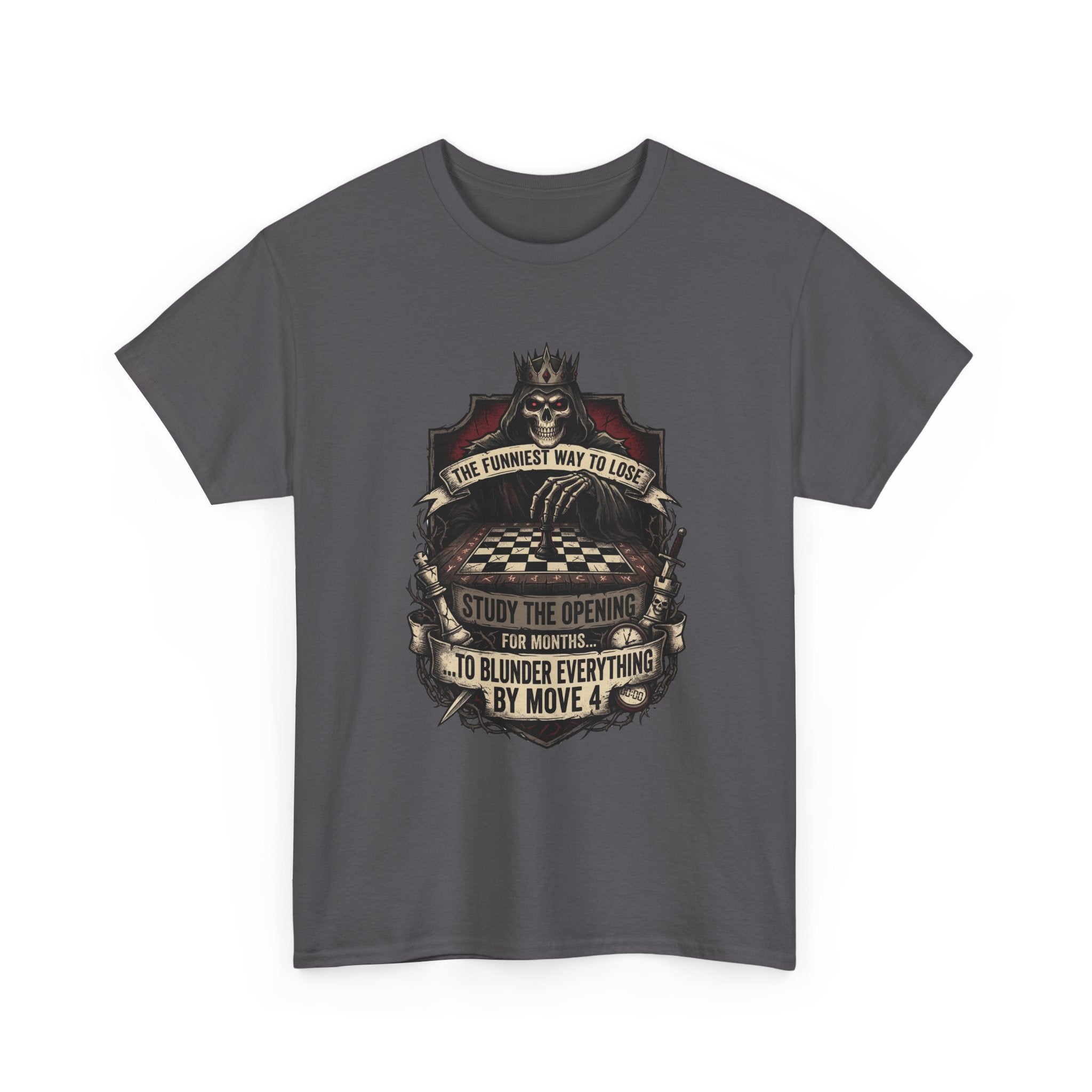 Chess Lover T-Shirt — "Study the Opening... Blunder Everything by Move 4" Vintage Chess Tee