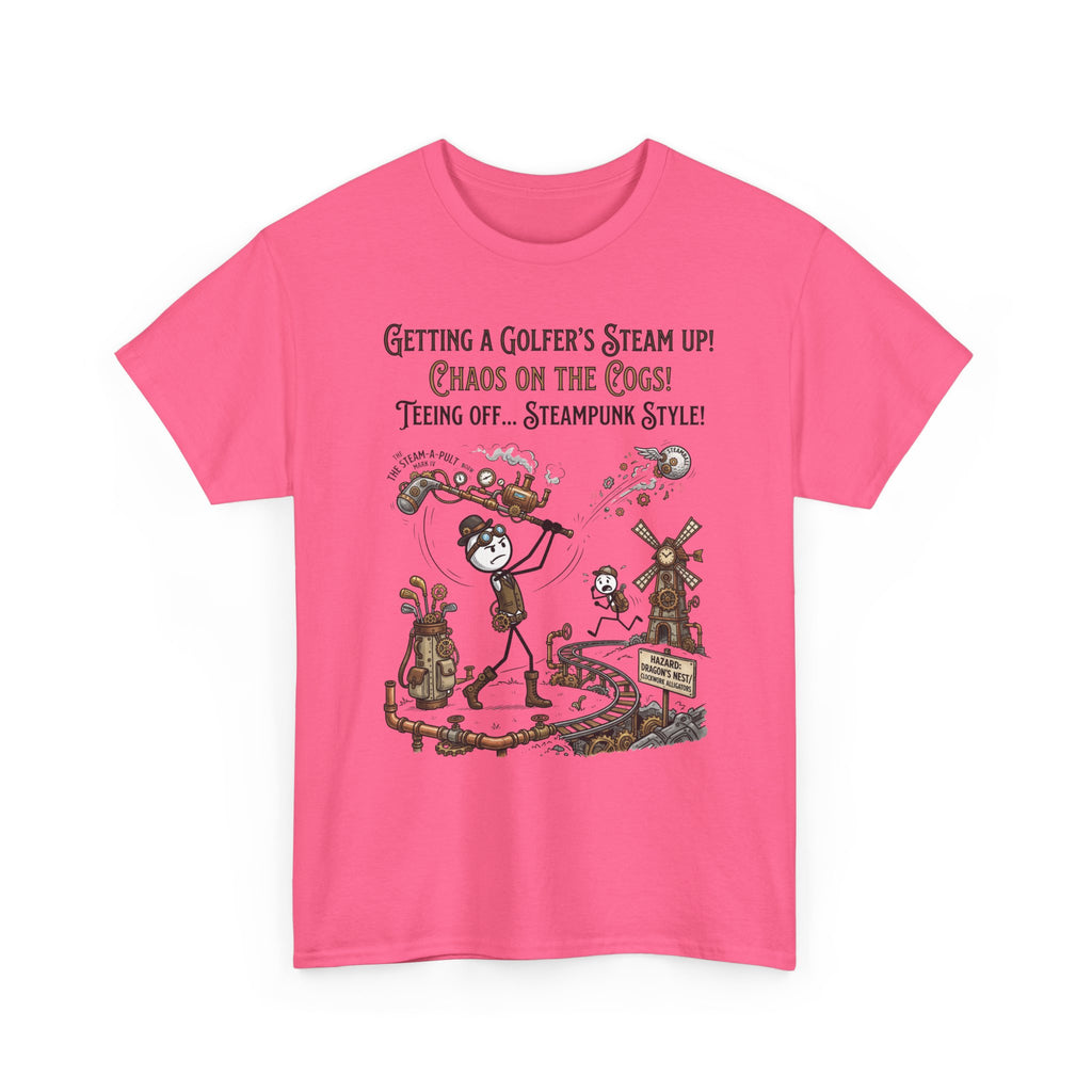 Steampunk Golf T-Shirt - "Getting a Golfer's Steam Up! Chaos on the Cogs" Graphic Tee