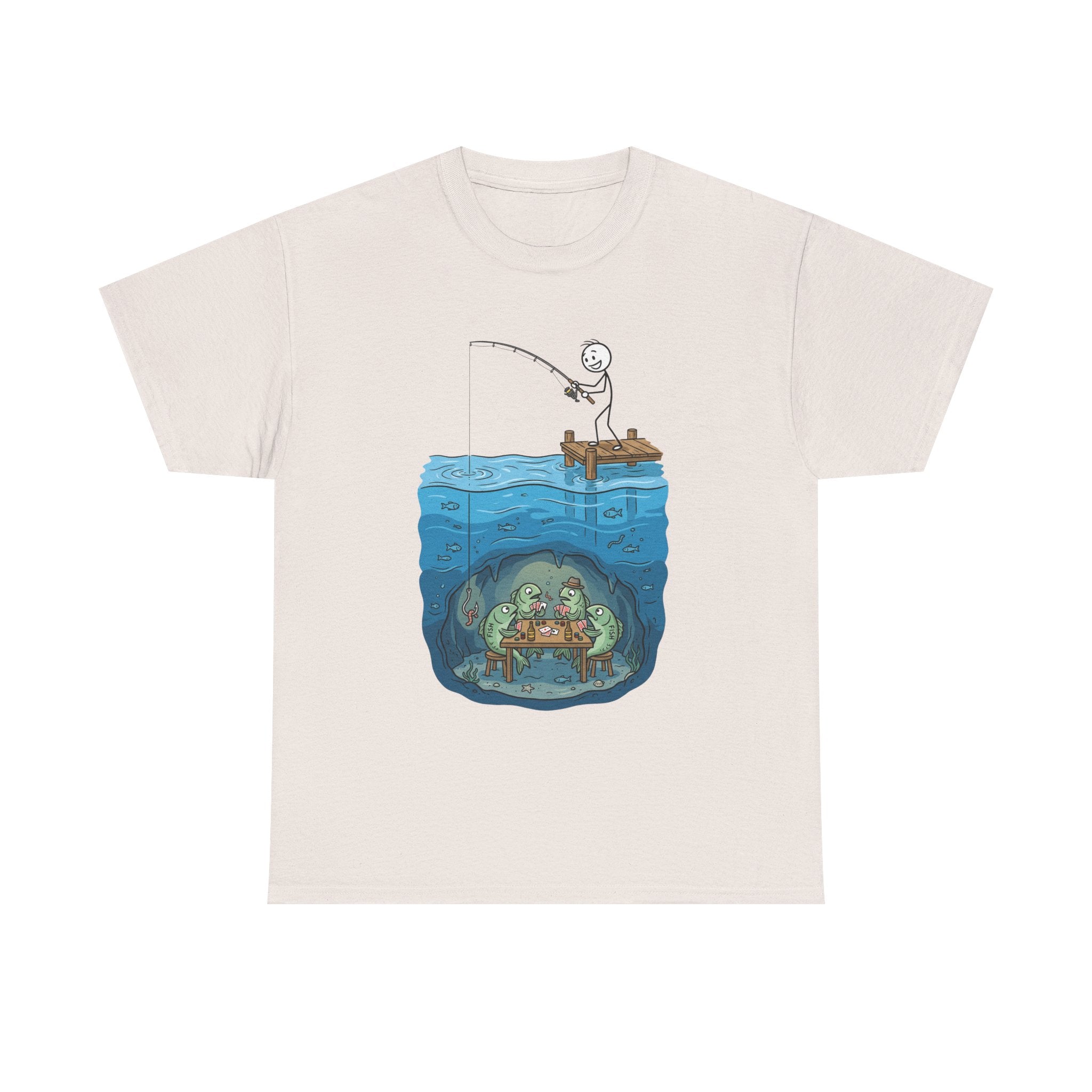 Fishing Tee — Underwater Surprise Cartoon T-Shirt (Fisherman & Sea Creatures)