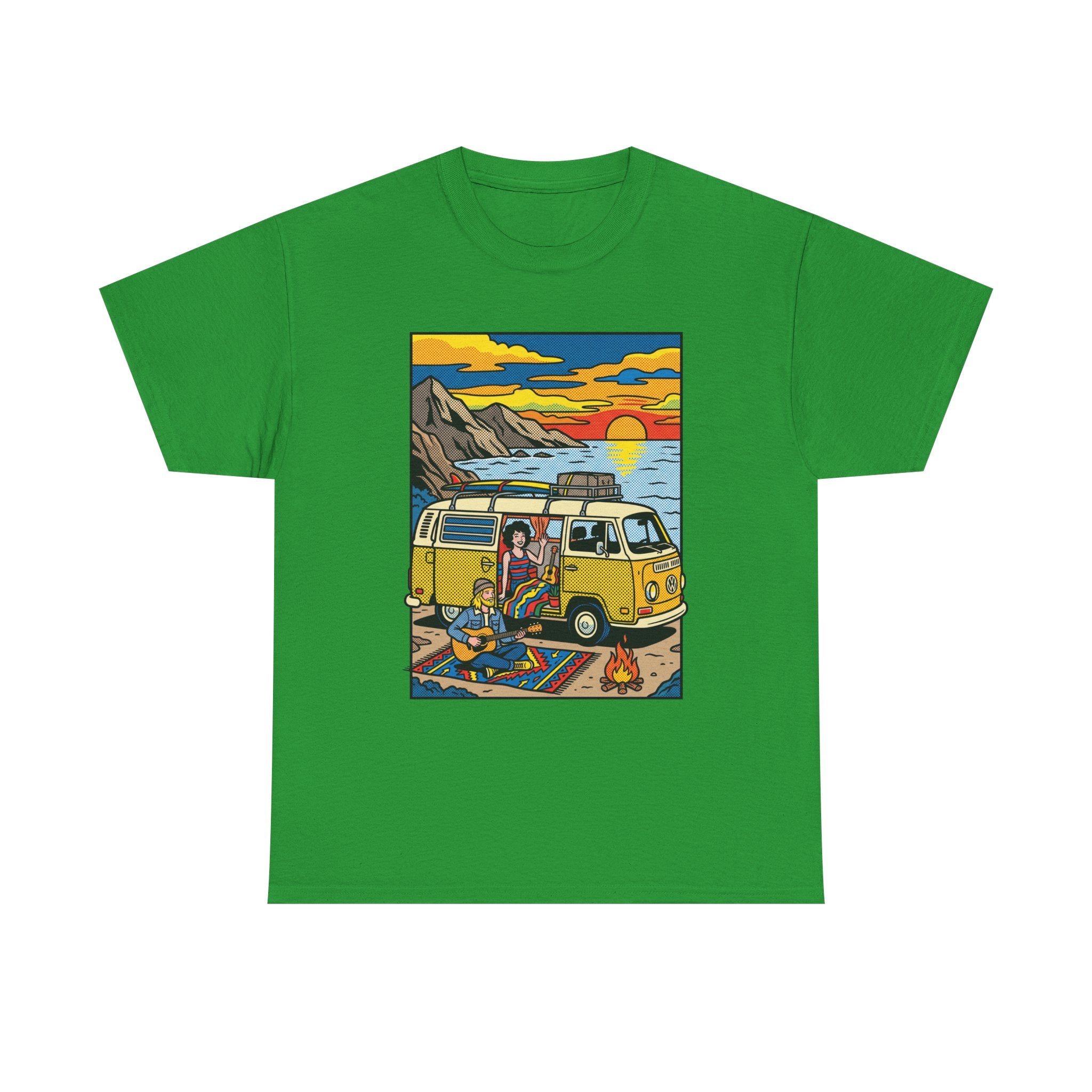 Surf Van Sunset T‑Shirt — Retro Camper Beach Scene Tee