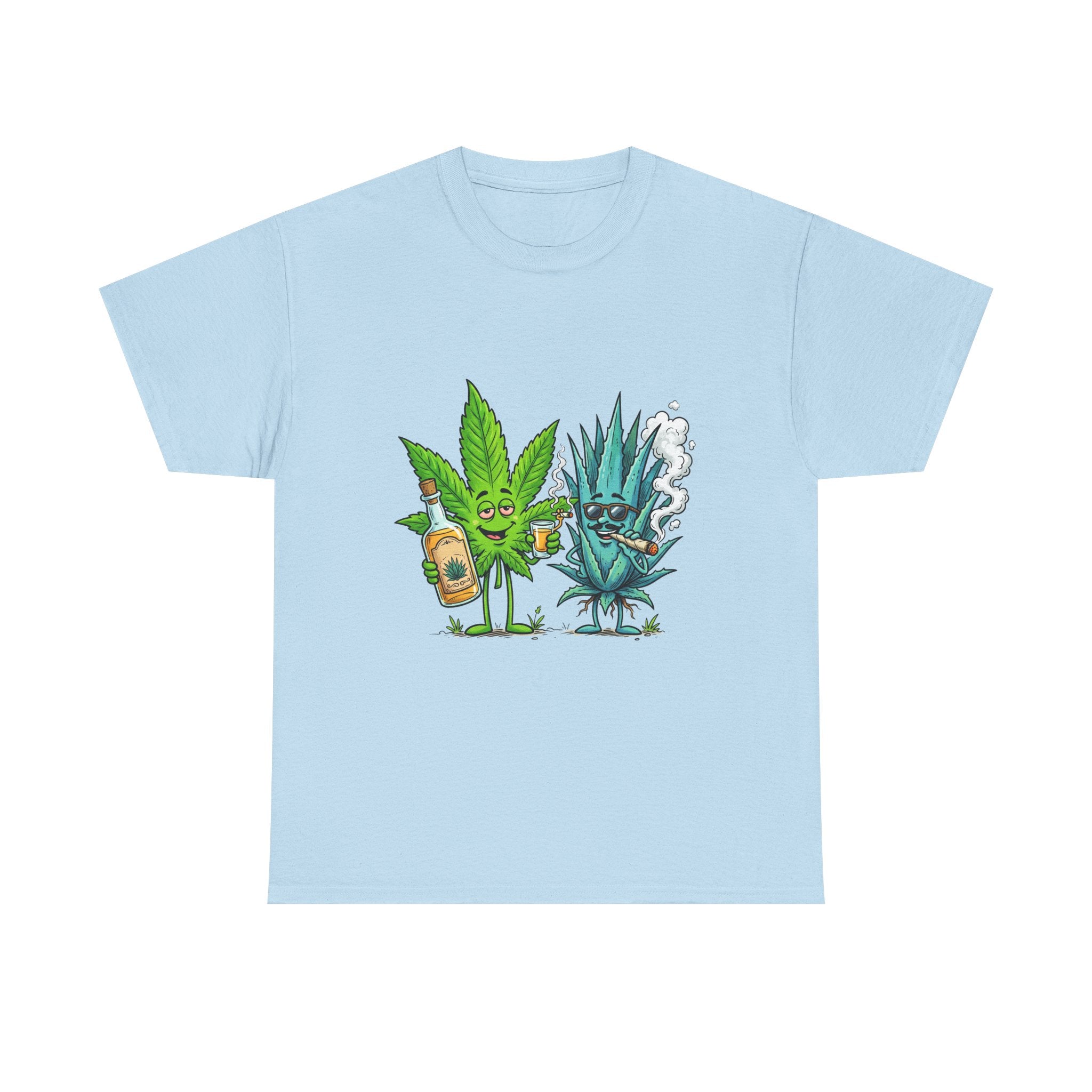 A Tequila & Cannabis Buds Friends T-Shirt — Funny Weed/Agave Leaf & Joint Graphic Tee