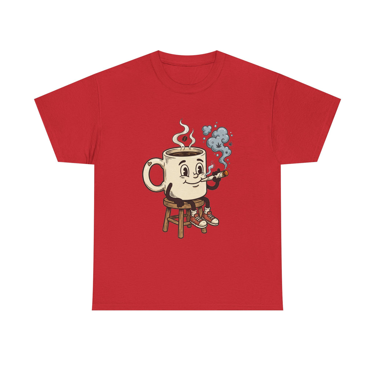 1 Coffee and a joint Character Tee — Retro Smiling Cup Smoking weed Graphic T-Shirt