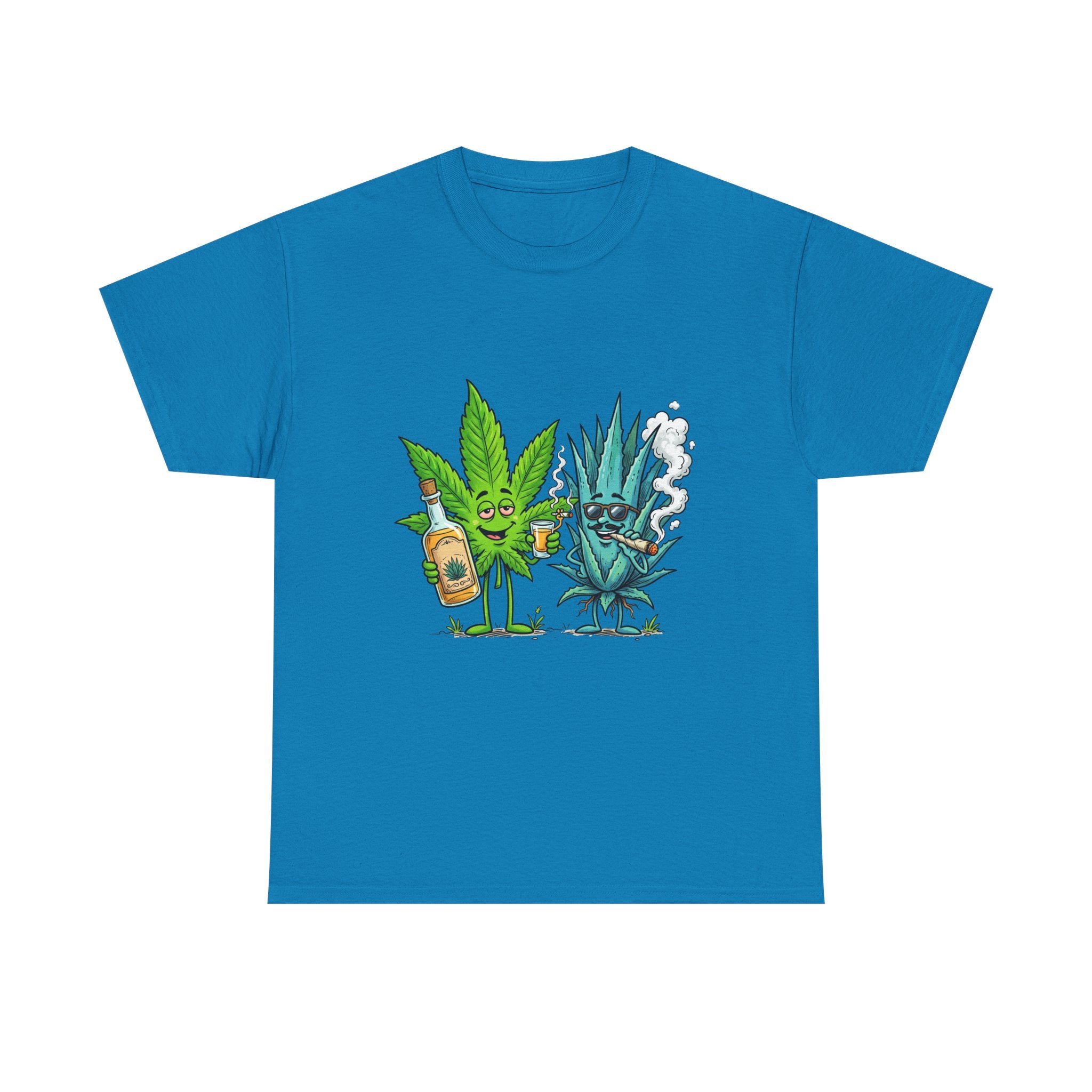 A Tequila & Cannabis Buds Friends T-Shirt — Funny Weed/Agave Leaf & Joint Graphic Tee