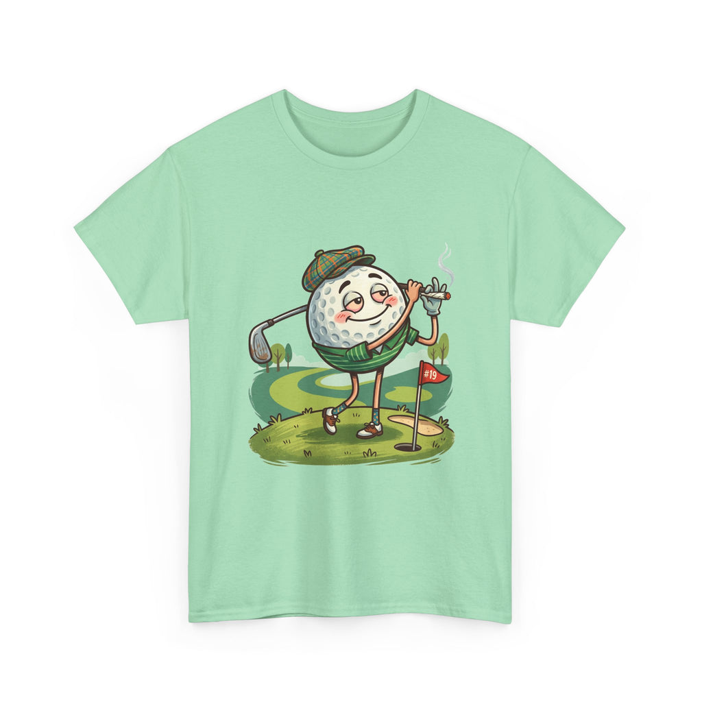 Golf Ball Character Weed T‑Shirt — Funny Retro Golfer Cartoon Tee