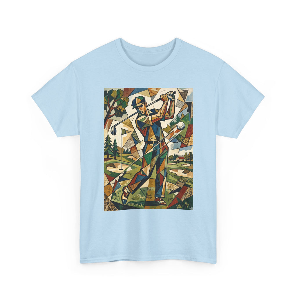 Abstract Golfer Art T-Shirt — Colorful Geometric Golf Scene Tee
