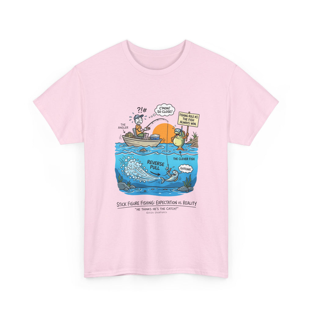 Fishing Cartoon T-Shirt — 'Reverse Take' Sunset Boating Tee